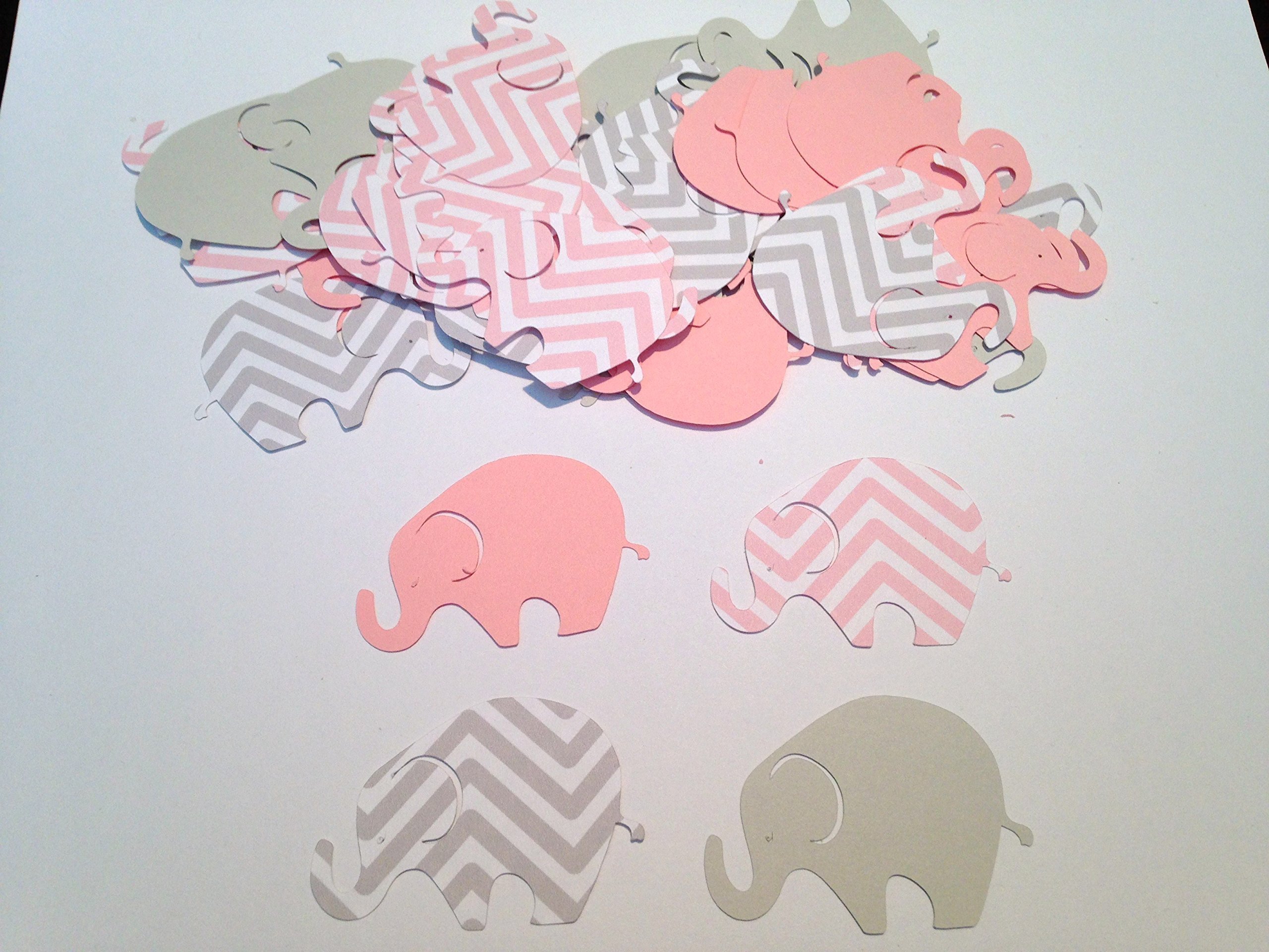 50 Elephant Baby Shower, 2 Inch Elephant Pink Gray Chevron Elephant, Elephant Cutout, Elephant Cupcake Topper Supplies, Elephant Die Cut, Elephant Decor, It's a Girl