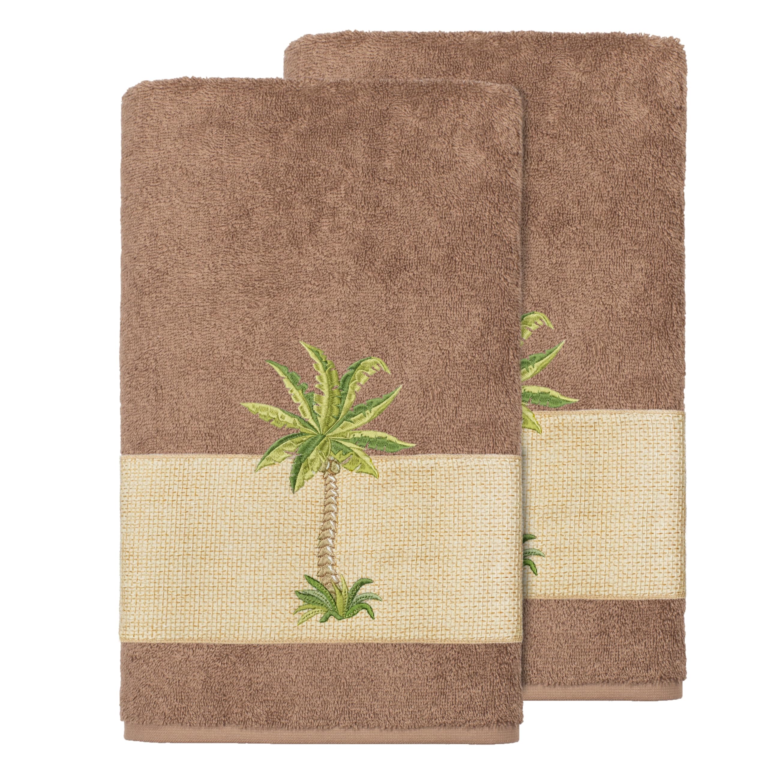 KHALPERA Utopia 2-Piece Bath Towel Set: Premium Turkish Cotton, Embellished Palm Design, Ultra Absorbent, 2 Bath Towels, Cafe Latte