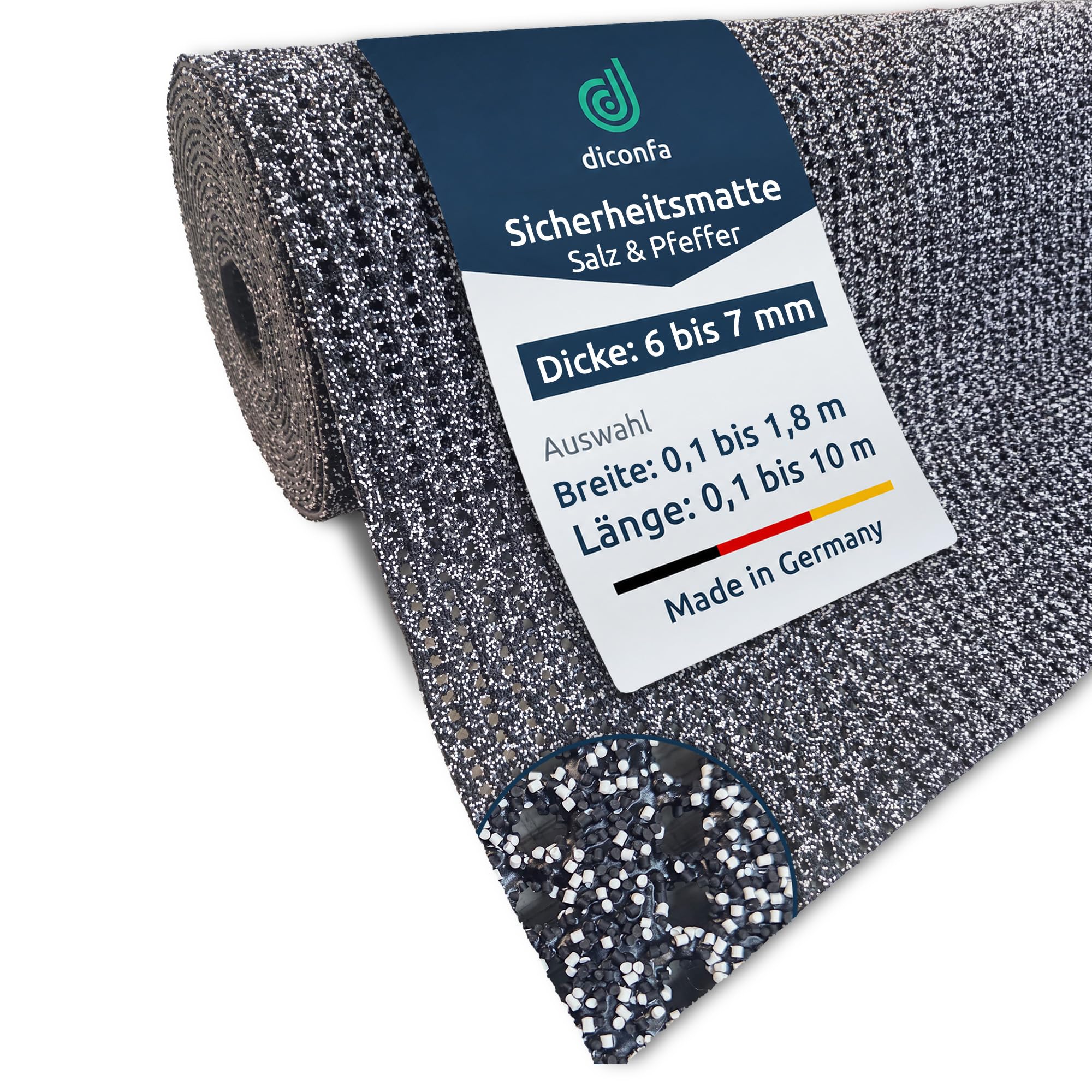 diconfa Sicherheitsmatte PVC gegen Glätte grau, 1m x 3m, 6mm dick | AUF MAß - 0,1m bis 1,8m BREIT - 0,1m bis 10m LANG - Antirutschmatte Außenbereich Eis Schnee gegen Granulat Beschichtung