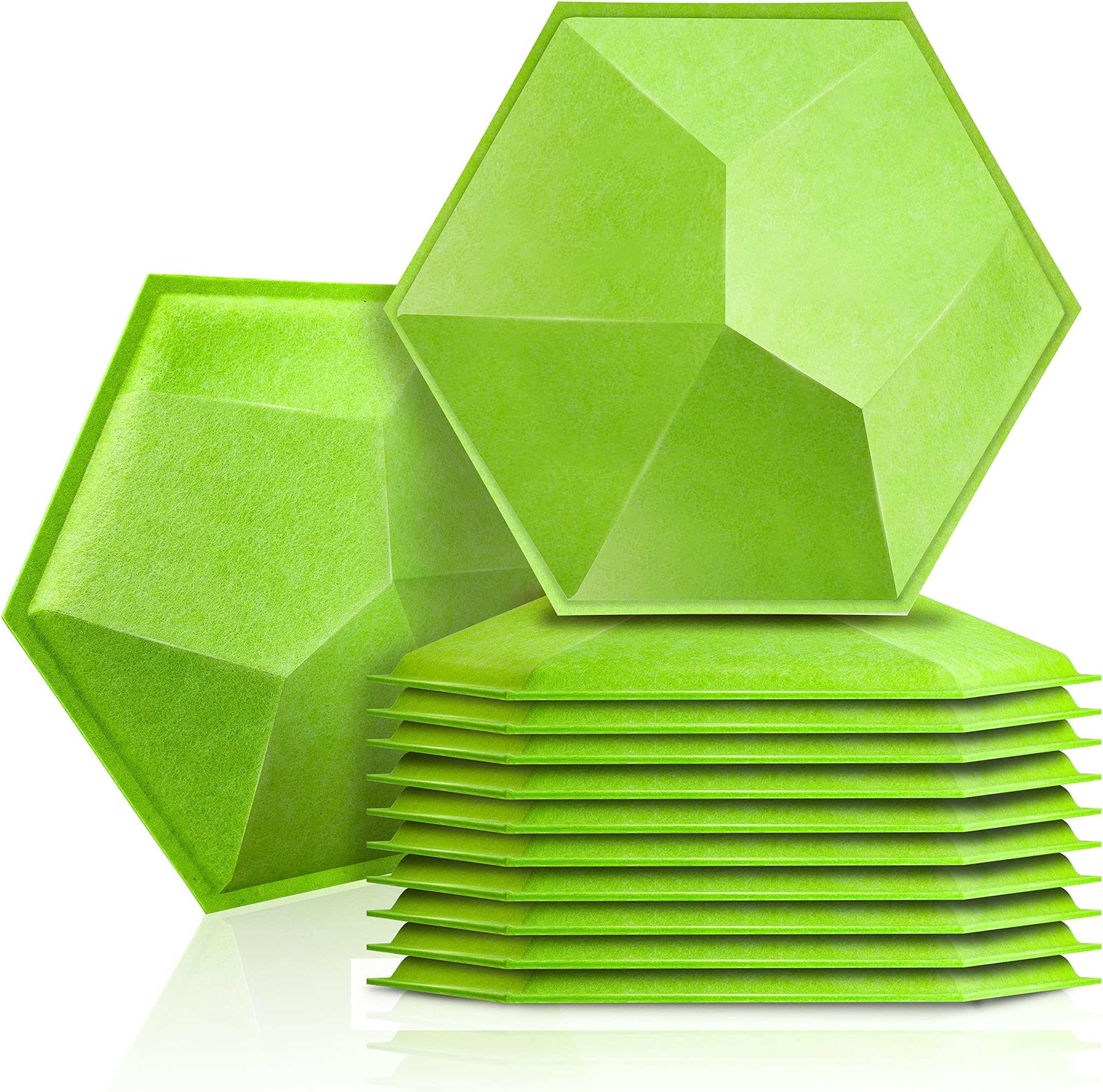 Sonic Acoustics 12 Pack Hexagonal Acoustic Panels, 14" x 12" x 0.4" High Density Acoustic Panels Soundproofing Insulation Beveled Edge Studio Treatment Tiles - 3D Light Green