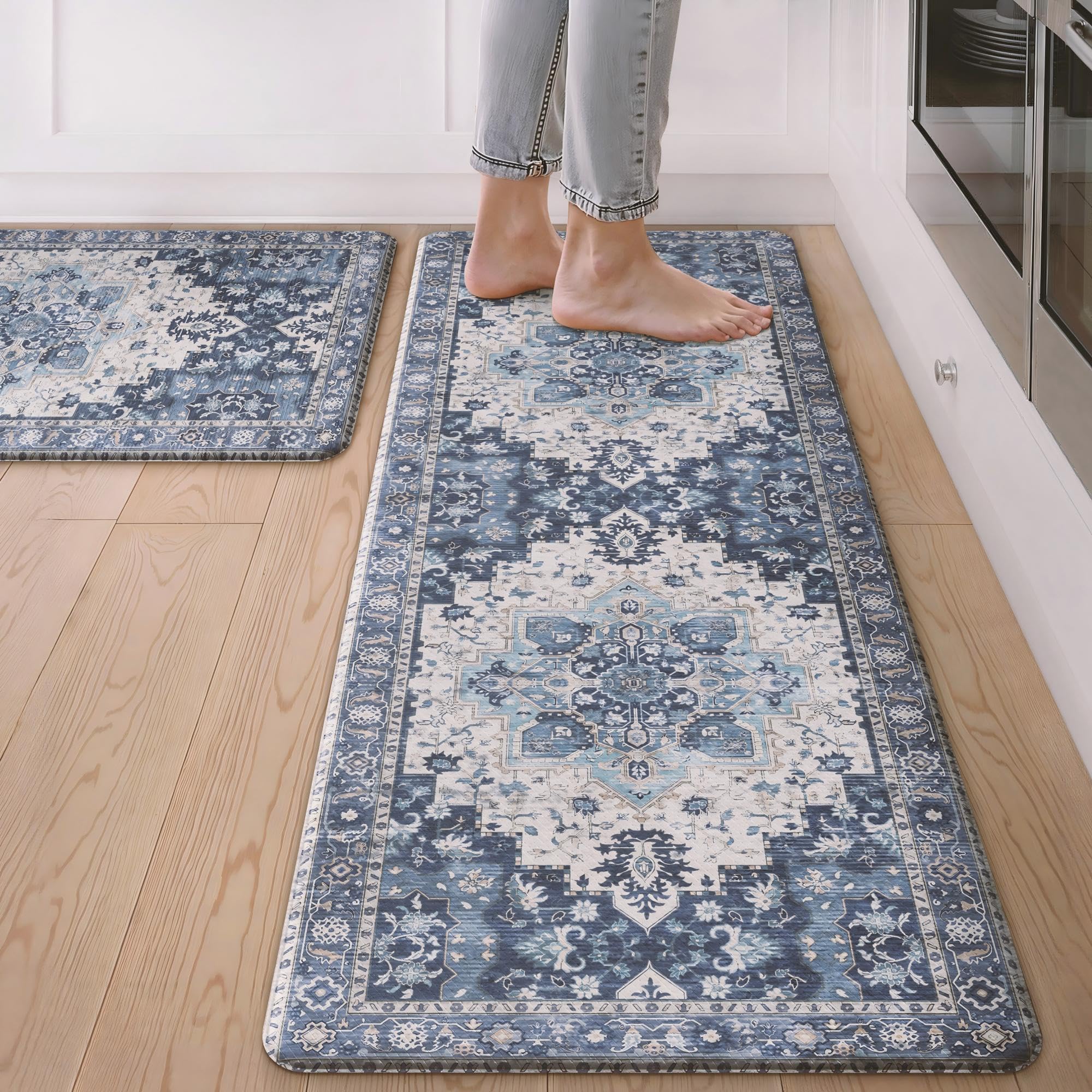 GENIMO Anti Fatigue Kitchen Mats for Floor 2PCS, Standing Rugs,Navy Blue