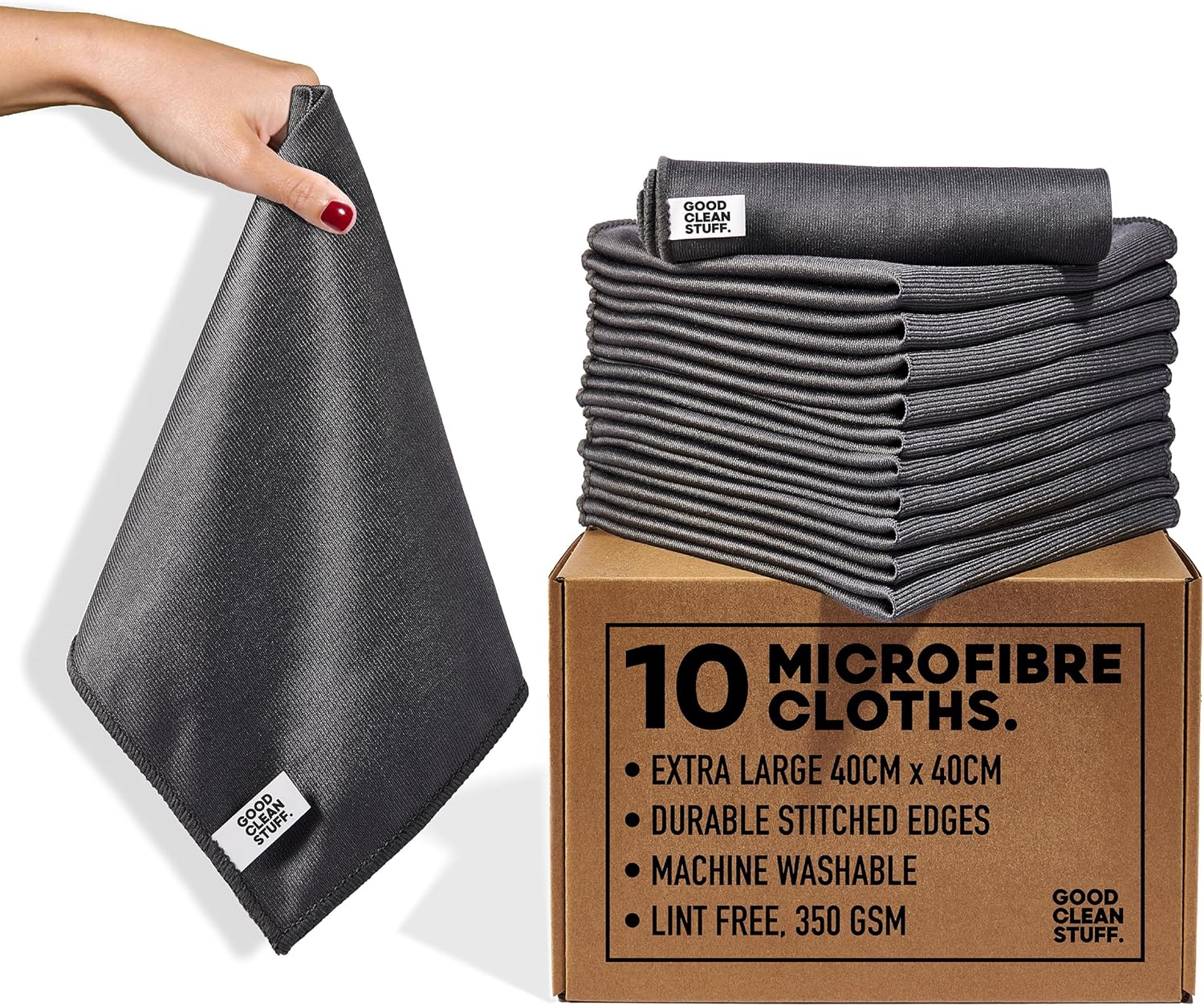10 Large Microfibre Cleaning Cloths, All-Purpose Surface Microfibre Towel, 40 x 40 cm Streak Free Reusable Cloth for Kitchen, Glass, House, Bathrooms, Pack of 10,