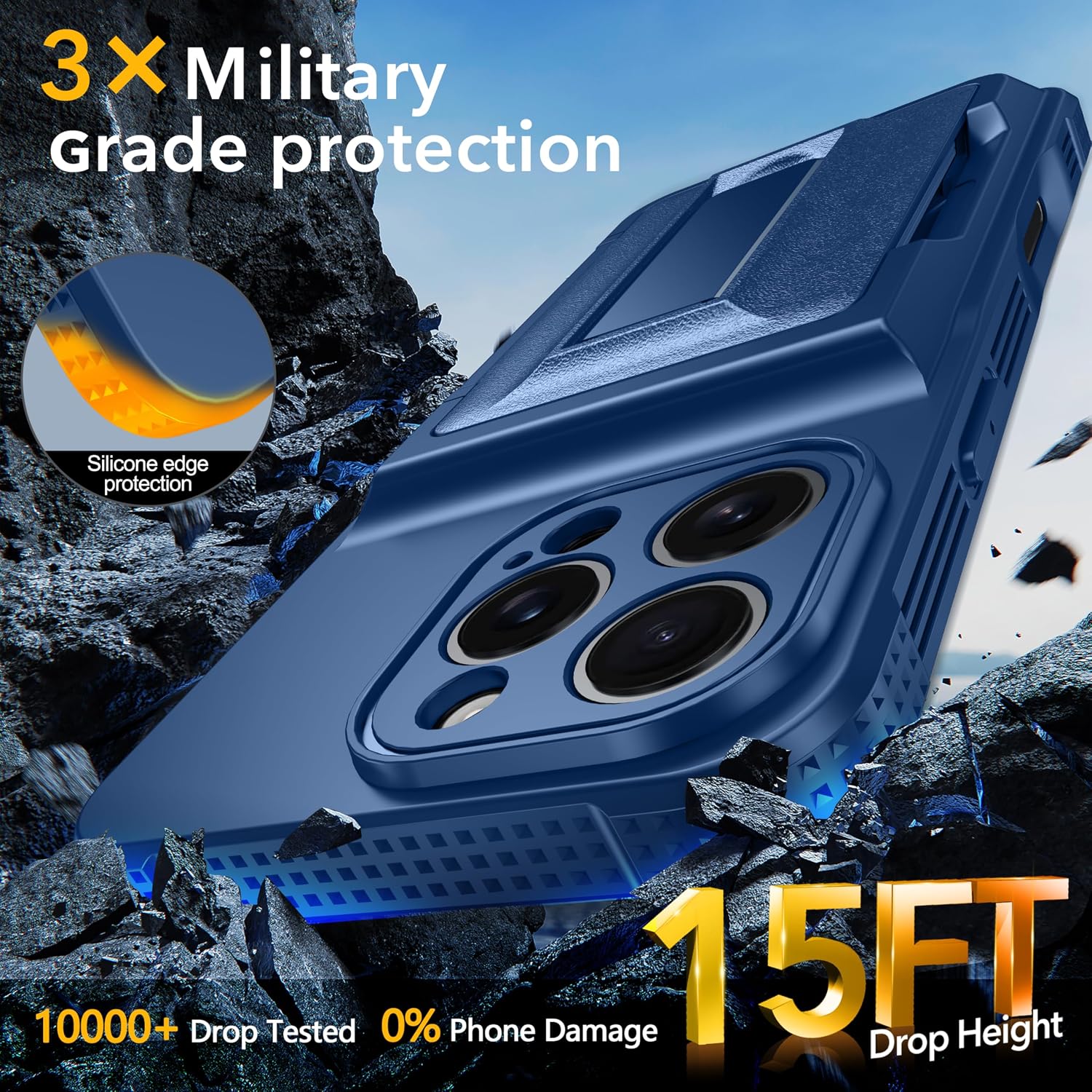 Oterkin for iPhone 16 Pro Max Wallet Case [4-5 Card Holder][Metal Kickstand][Screen Protector][Full Camera Protection][RFID Blocking] Military-Grade Heavy Duty Phone Case for iPhone 16 Pro Max, Blue