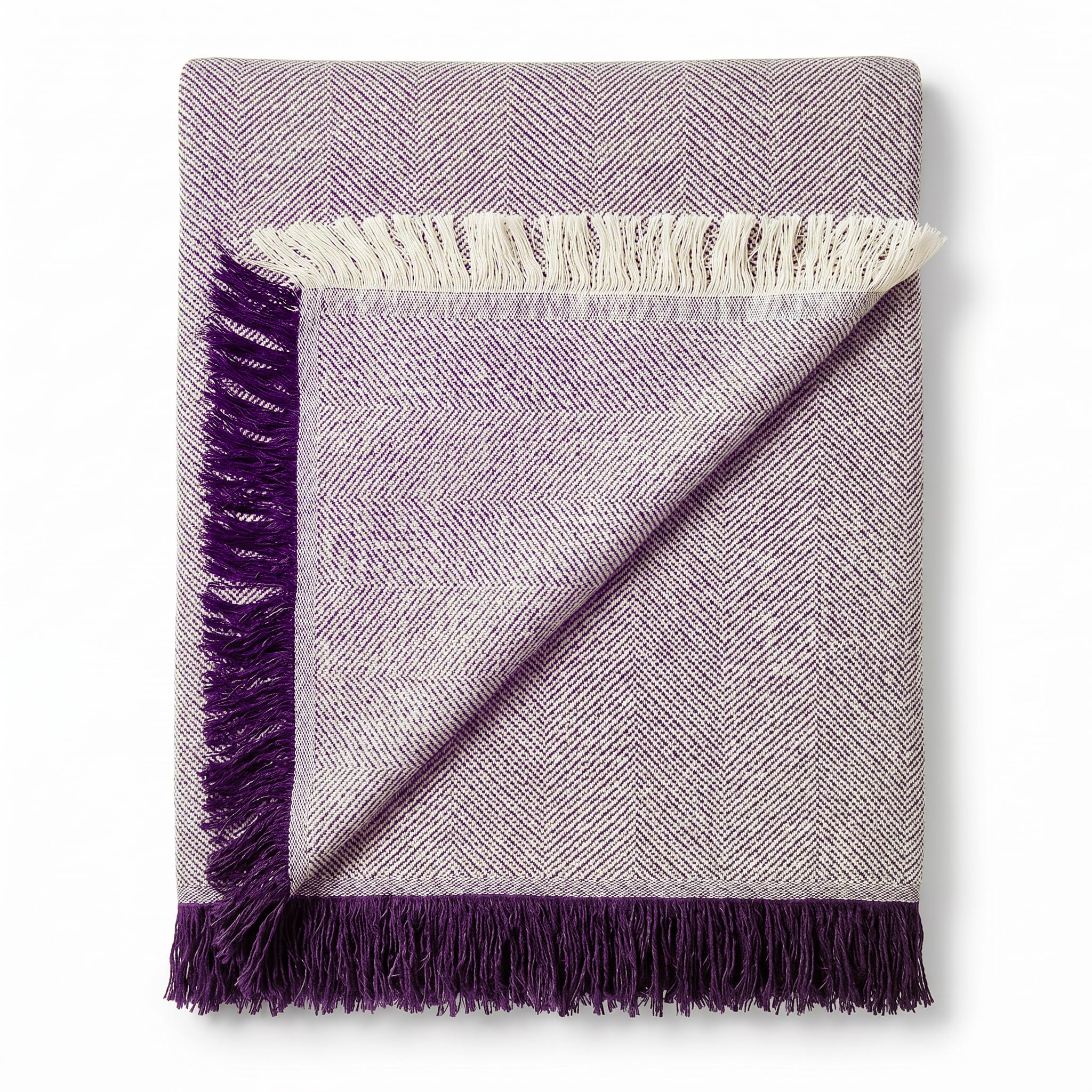 Foulard polyvalent Spiga jeté de canapé brut et lilas pour un salon cocooning moderne