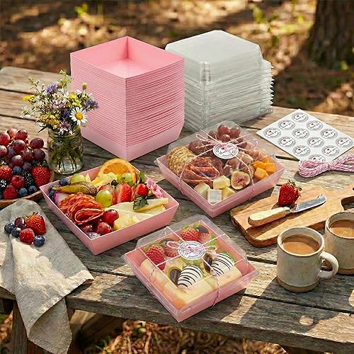 Miniatura 5 de Paquete de 50 cajas pequeñas transparentes para golosinas, cajas de postre para llevar, mini recipientes de papel desechables de 5 pulgadas