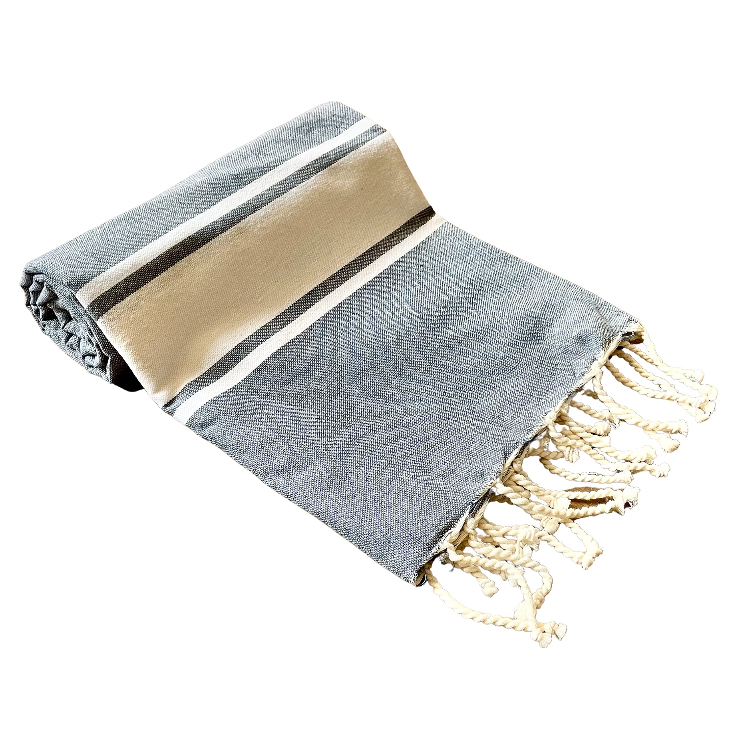 Olly & RoseExtra Large Fouta Towel XXL 100x200cm 100% Luxury Cotton Beach Bath Compact Travel Pool Gym Super Absorbent Picnic Rug Throw Peshtemal Hammam Towel XL 1x2M (Classic Grey)