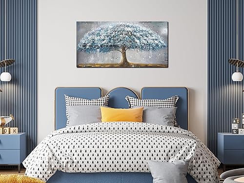 Miniatura 6 de aburaeart Póster motivacional verde azulado  Arte de pared del árbol de la vida  Lienzo inspirador de pared para oficina, listo para colgar, tamaño