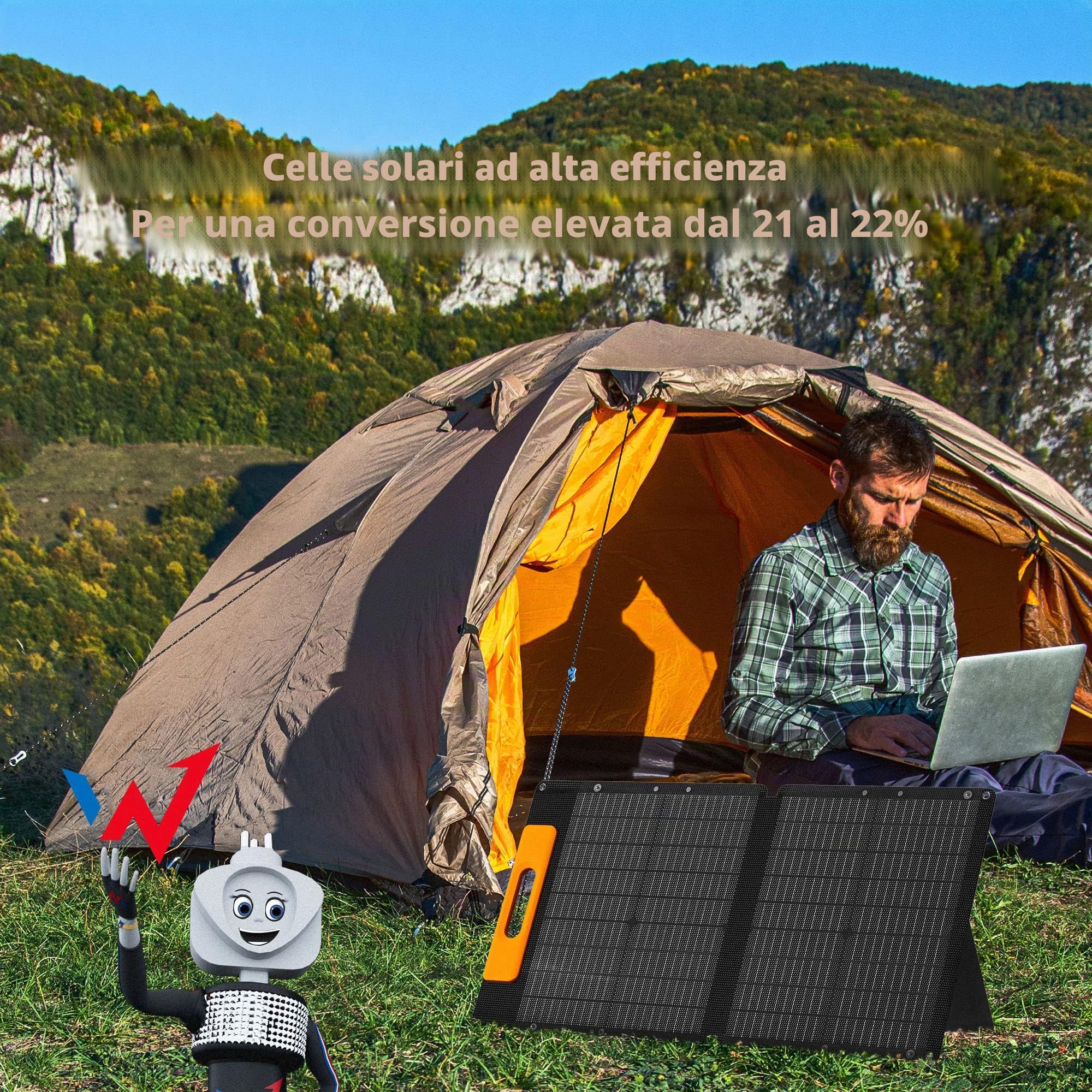 WONDER FULL ENERGY - Pannello solare portatile da 60 W per centrali elettriche, caricatore solare pieghevole, grado di impermeabilità IP65, per esterni, campeggio