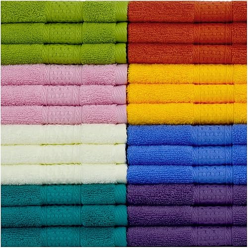 Cleanbear Paños de lavado para tu cuerpo, paquete de 24 paños de algodón suave, juego de paños de ducha grandes (8 colores de 13 x 13 pulgadas),