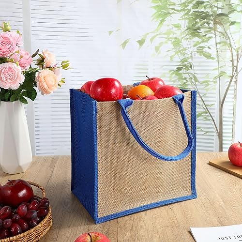 Vista 13 de Saintrygo 12 bolsas de yute de arpillera con asa, reutilizables en blanco, bolsas de regalo para dama de honor, para compras, bodas, bricolaje, 12 x