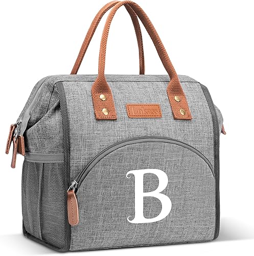 Miniatura 9 de DTBG Lonchera con inicial para mujeres y mujeres, reutilizable, aislada, para adultos, bolsa de almuerzo de apertura amplia, bolsa enfriadora