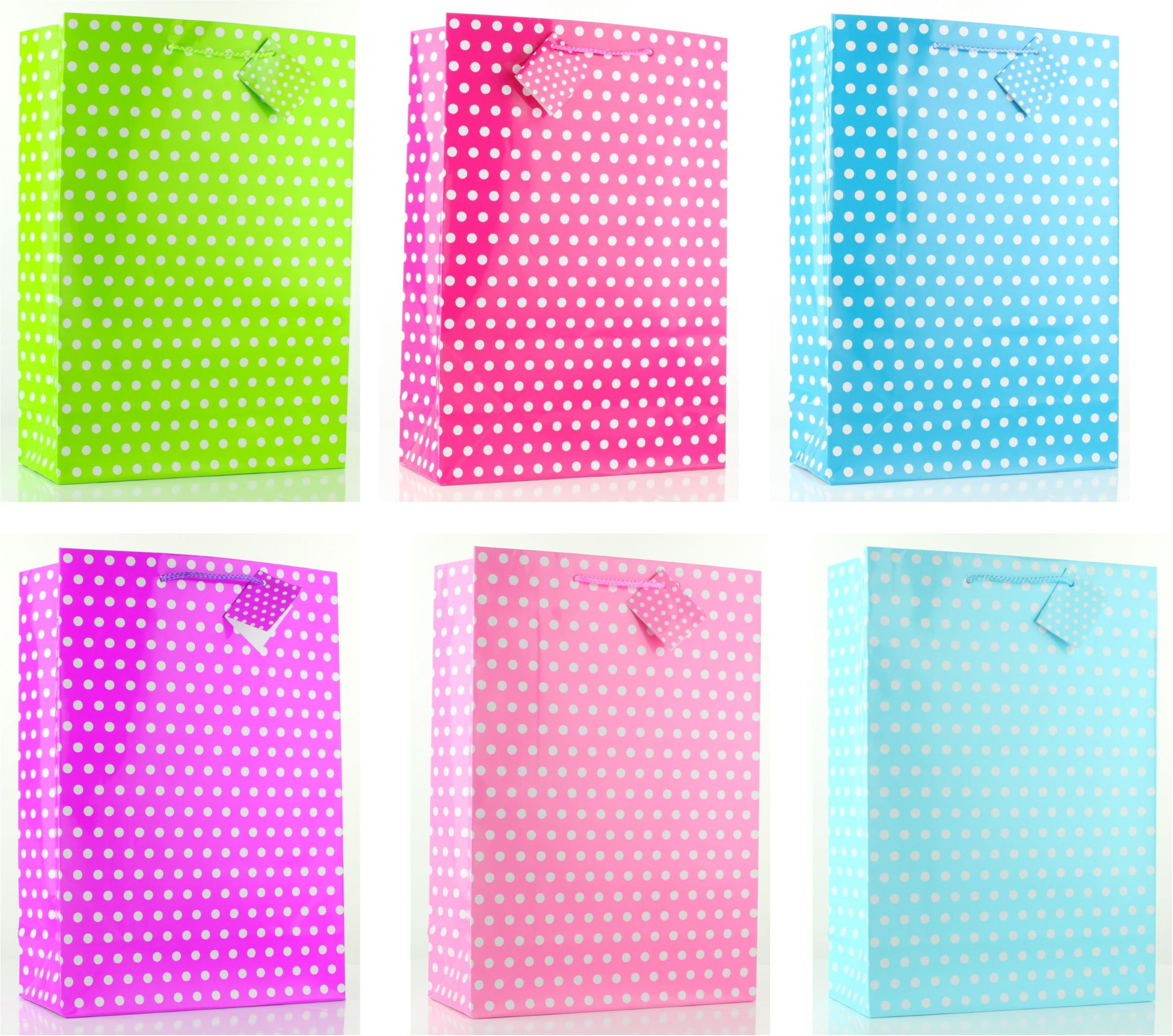 12-Pack Assorted Polka Dots Gift Bag - Large Tall