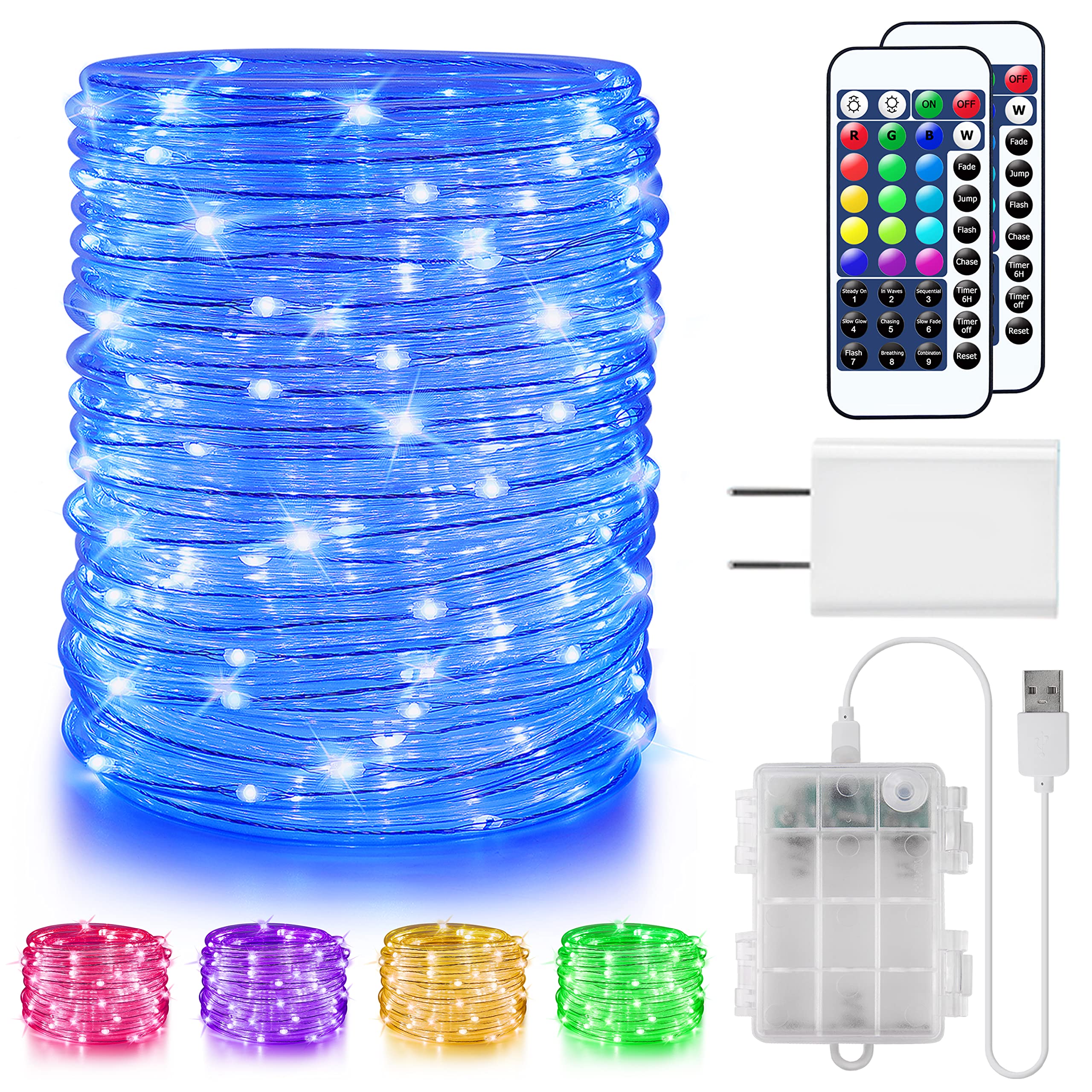 LED Rope Lights Outdoor Battery Operated String Lights, 33ft 100LED Outside Lights USB Powered, 16 Color Tube Lights Waterproof with Remote for Bedroom Camping Garden Patio Christmas Indoor Decor