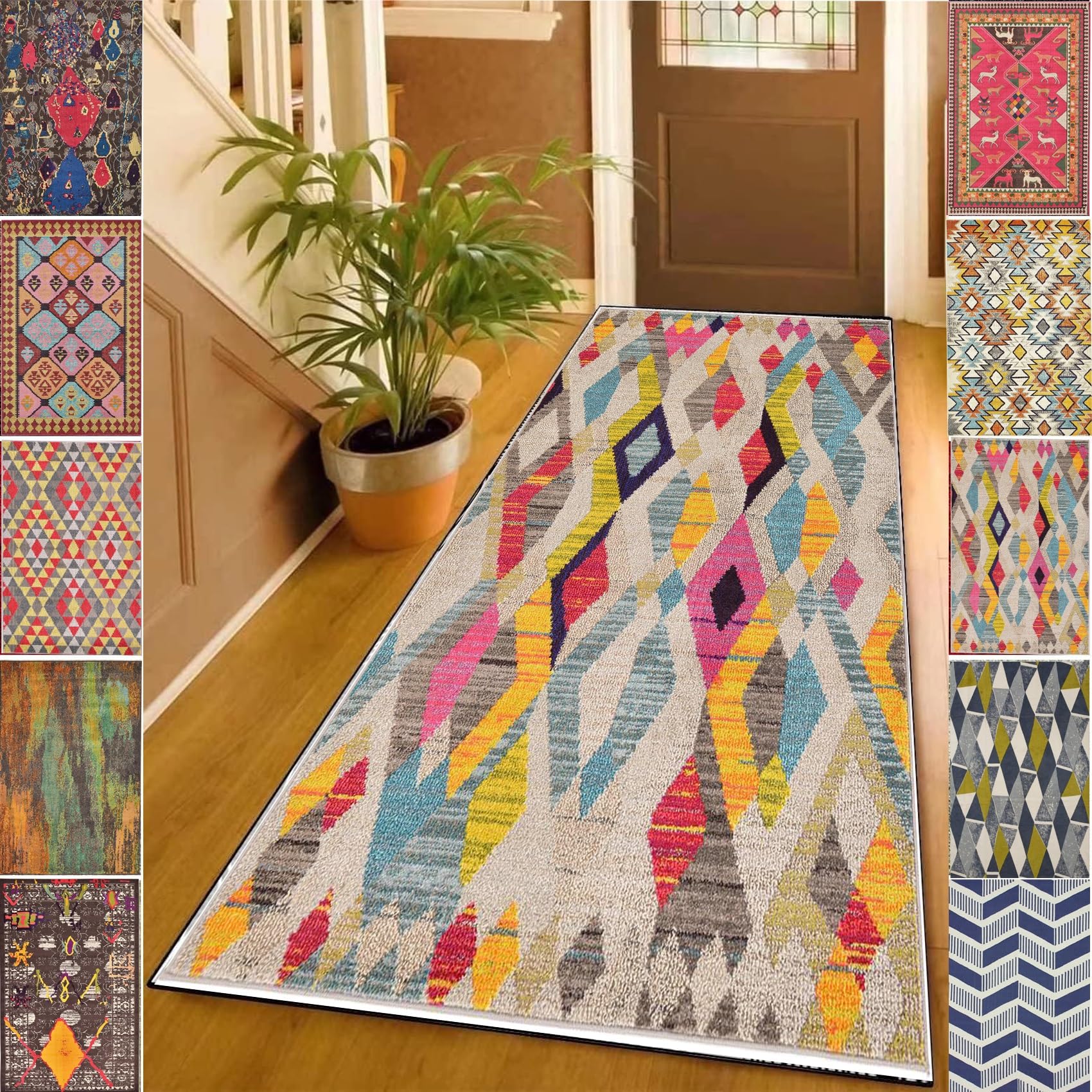 Tapis de sol moderne rose C idéal pour couloir et cuisine