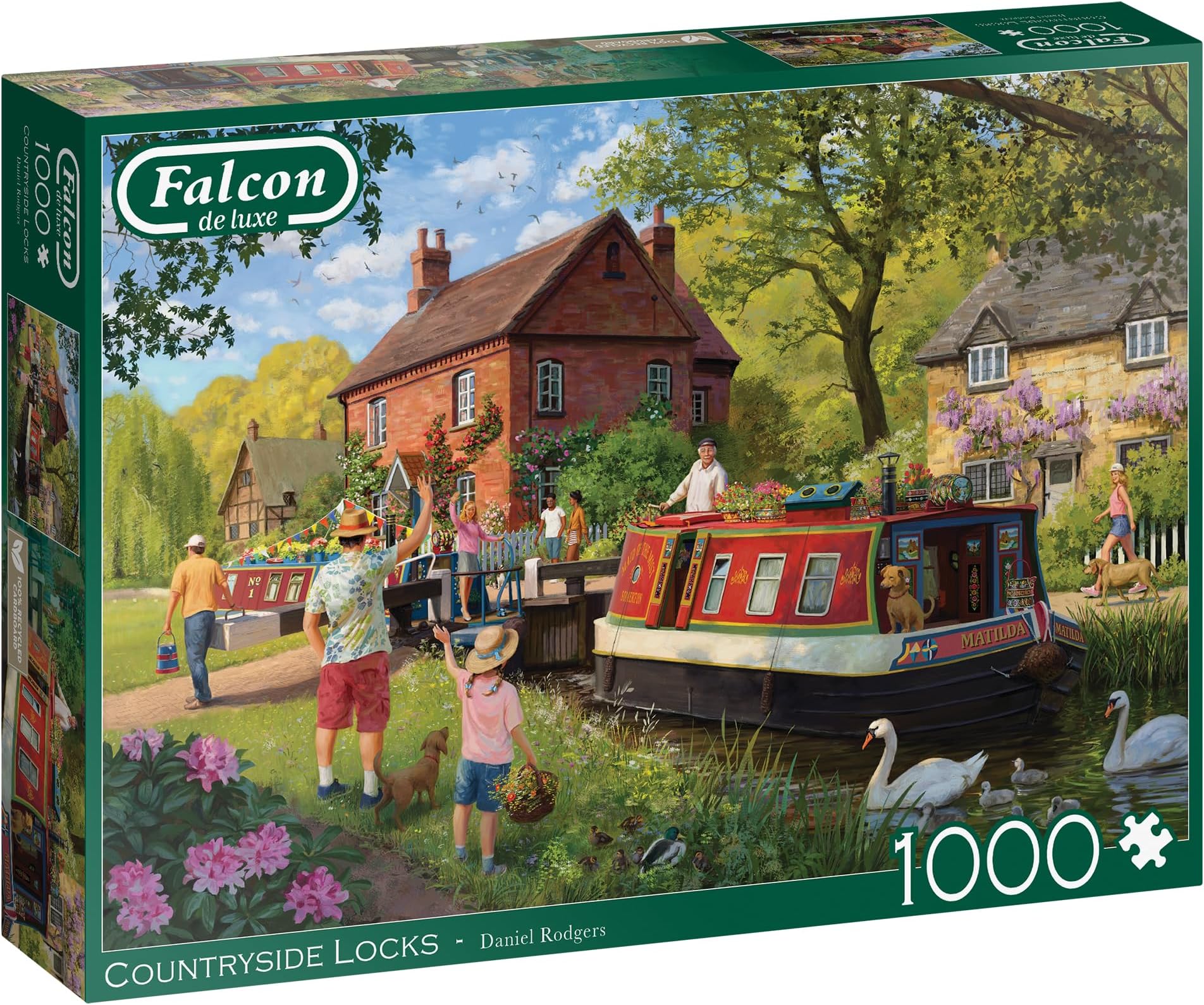 Falcon de Luxe Countryside Locks 1000-Piece Jigsaw Puzzle - Daniel Rodgers Illustration - Tranquil Summer Scene - Premium Recycled Board - Poster-Like Finish - Eco-Friendly Packaging