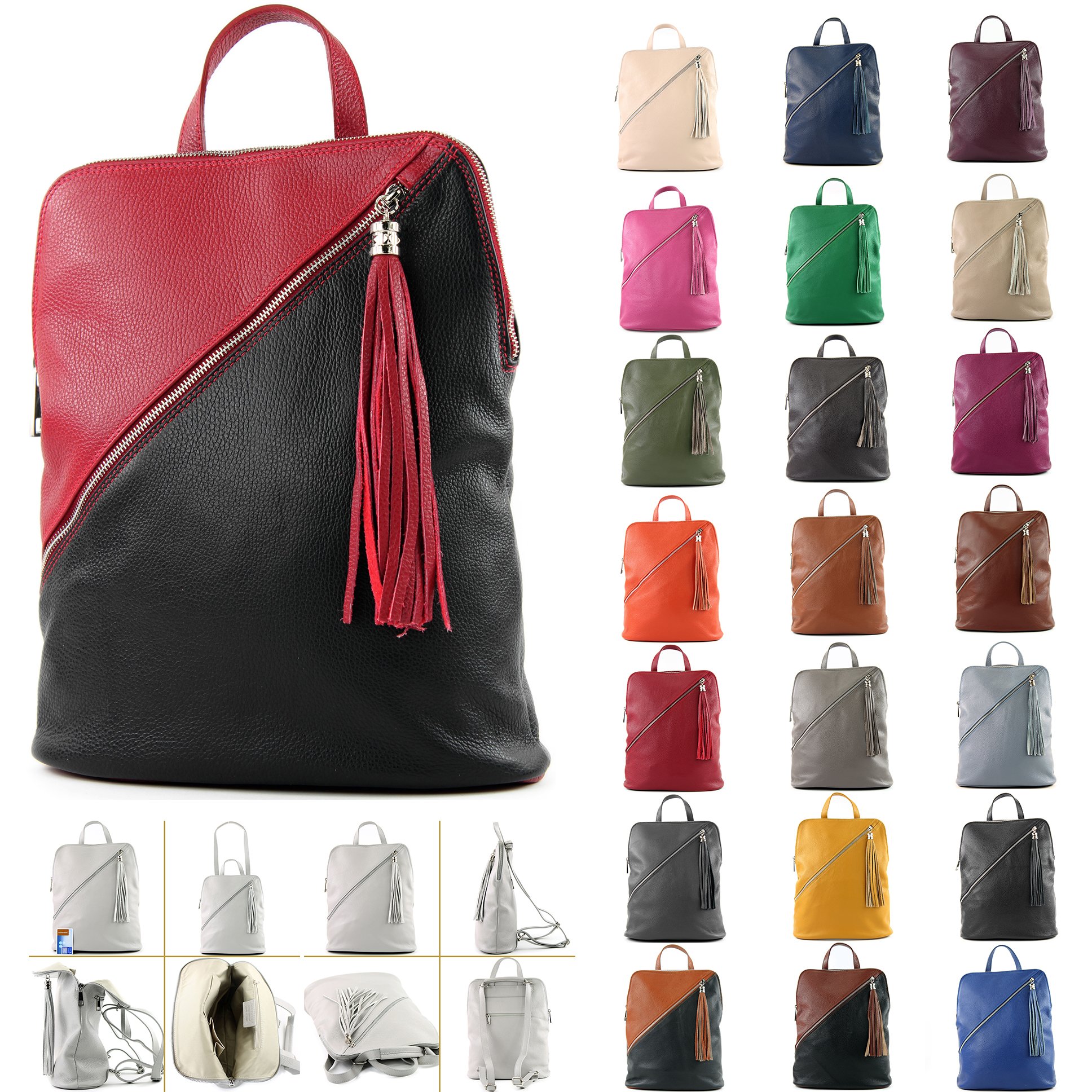 modamoda de T161 Damen Leder Rucksack Handtasche handmade in Italy, Farbe:Rosabeige2021
