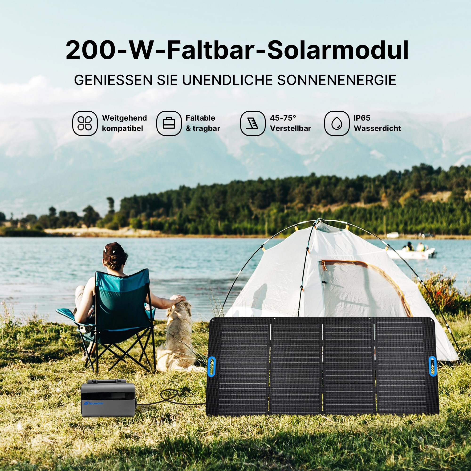 Nicesolar Solarpanel Faltbar 200W Solarmodul für Tragbare Powerstation Solargenerator