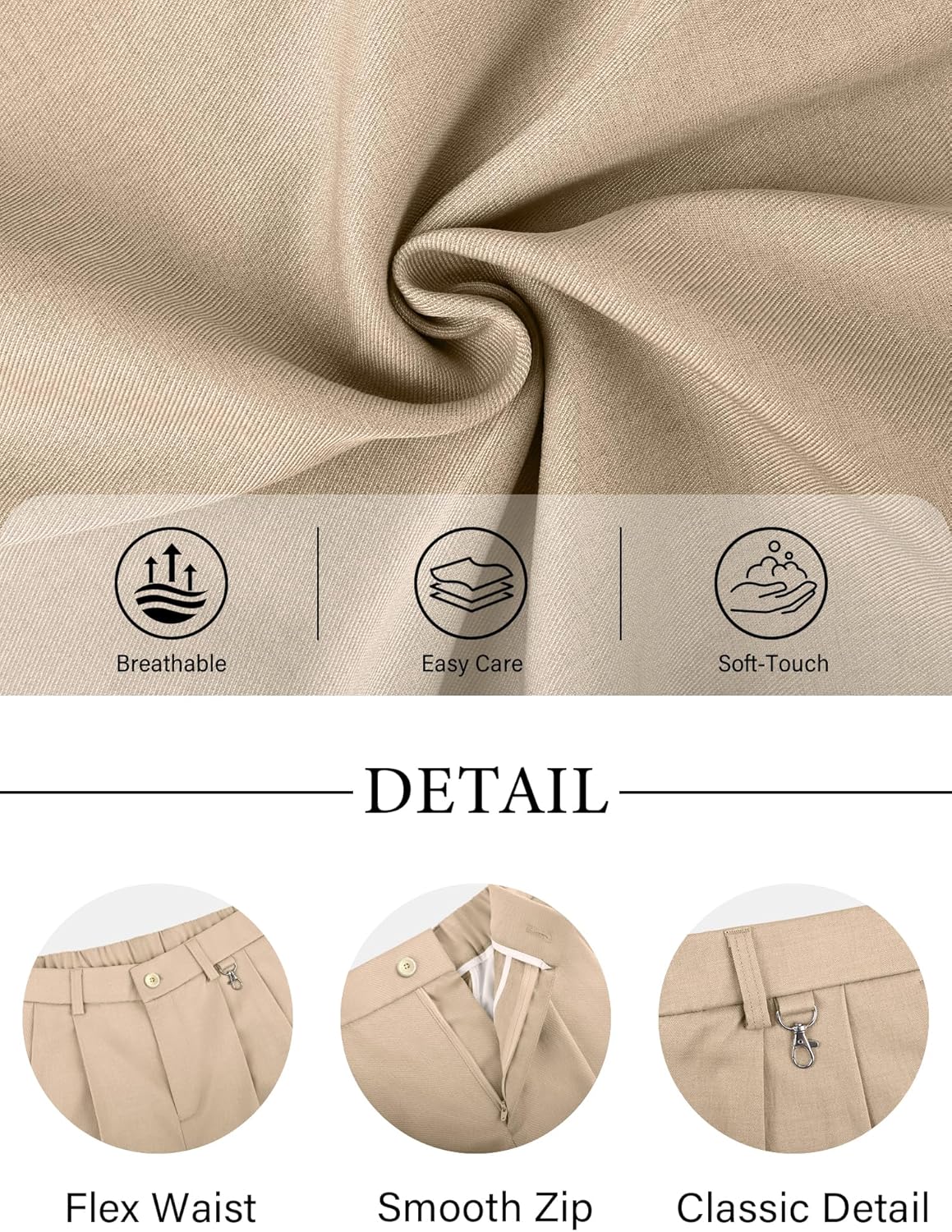 PLEPAN Men's Baggy Wide Leg Casual Shorts Pleated Dress Business Elastic Waist Summer Shorts with Pockets - Image 6