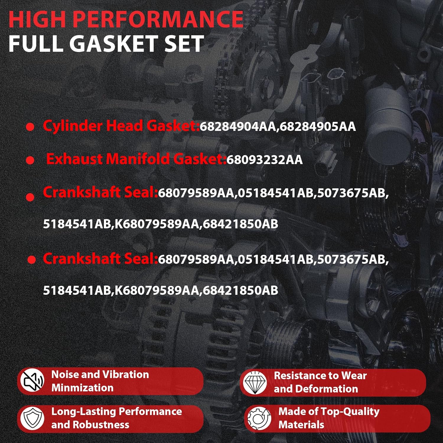 3.6 Engine Full Gasket Set with Water Pump Gasket Bolts Fit for Chrysler Pacifica Voyager Dodge Durango Jeep Wrangler Gladiator Grand Cherokee Ram 1500 Promaster Voyager 3.6L V6 2016-2024