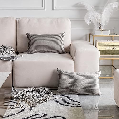 Miniatura 3 de Home Brilliant Juego de 2 fundas de almohada lumbares rectangulares de terciopelo afelpado de pana a rayas de 12 x 20 pulgadas, fundas de cojín