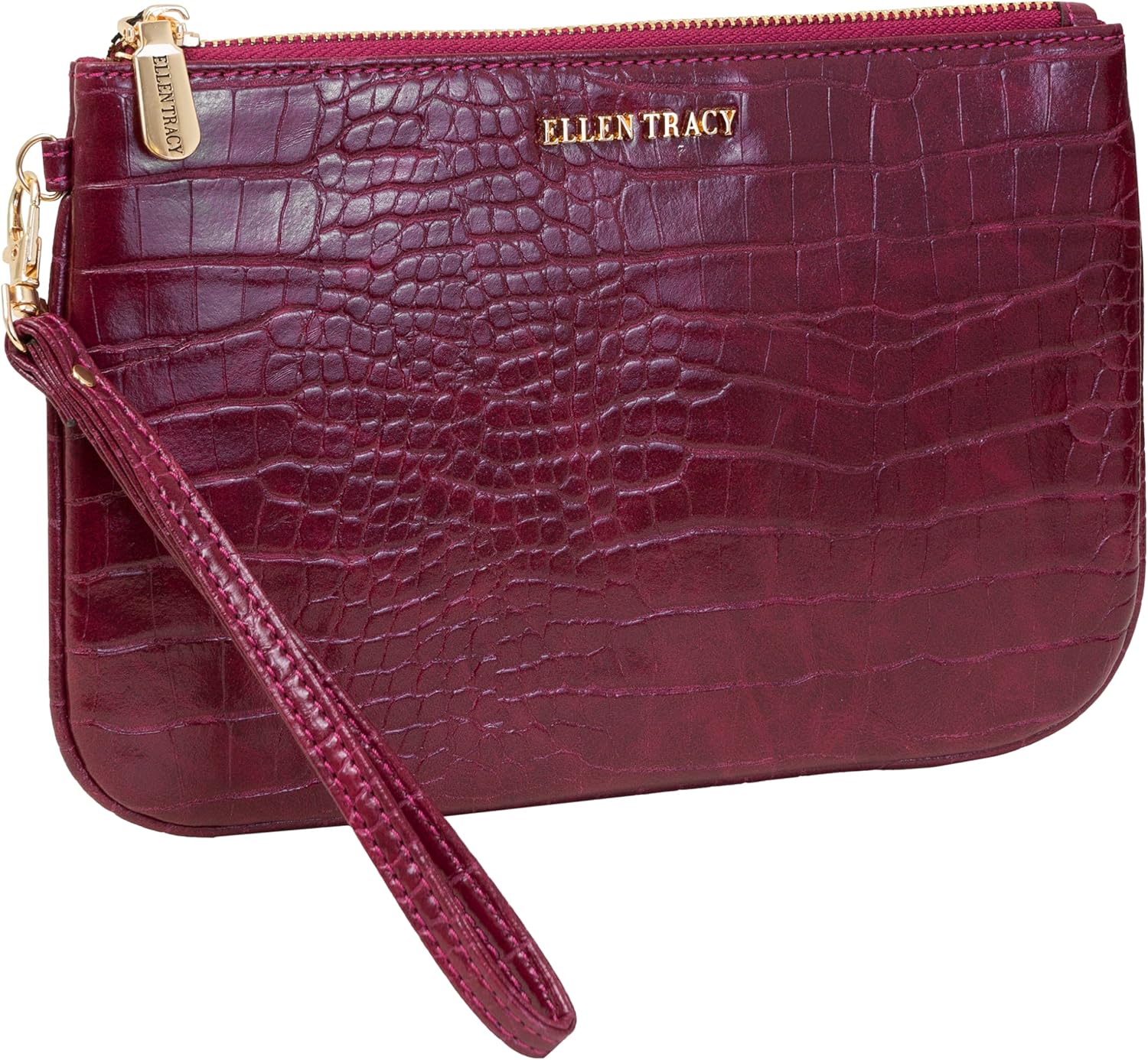ELLEN TRACY Basket Weave Top Zip Compartment Bi-Fold Clutch Card Holder Wallet (Chocolate Brown)