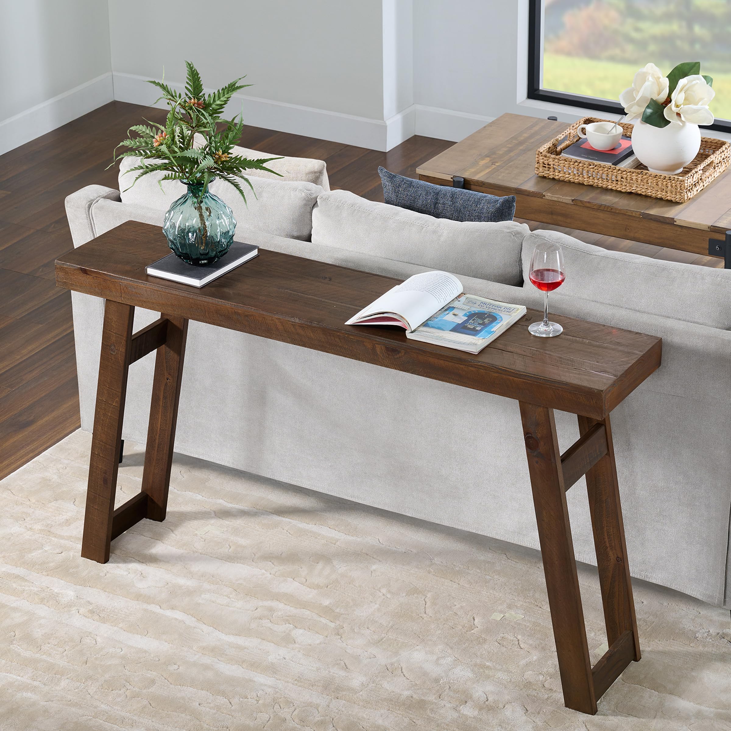 Alaterre Furniture Lawas Solid Wood Console Table - 56 Inch Modern Farmhouse Entryway Table - Easy Assembly Living Room Furniture for Behind The Couch