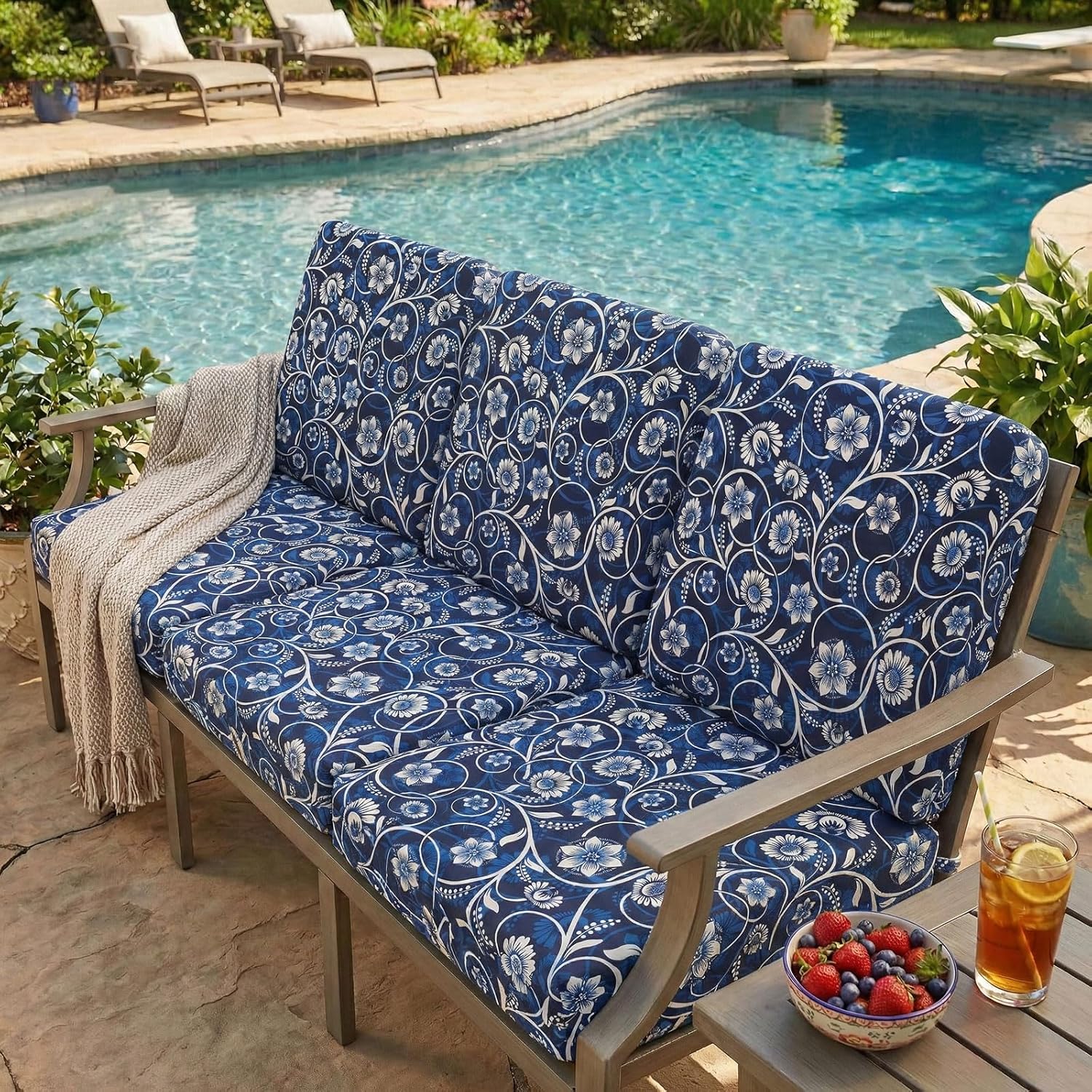 hyha Printed Couch Cushion Covers, Floral Sofa Covers Washable for 3 Cushion Couch, Stretch Pattern Outdoor Cushion Covers for Patio Furniture with Elastic Bottom(3 Packs, Baroque)