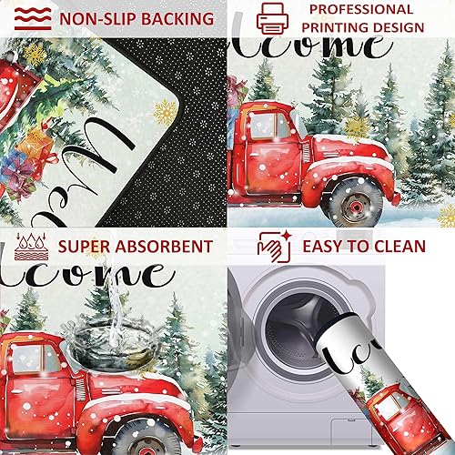 Miniatura 6 de Juego de 2 alfombras y tapetes de cocina de Navidad para camión, decoraciones navideñas para el hogar, parte trasera antideslizante, tapete de