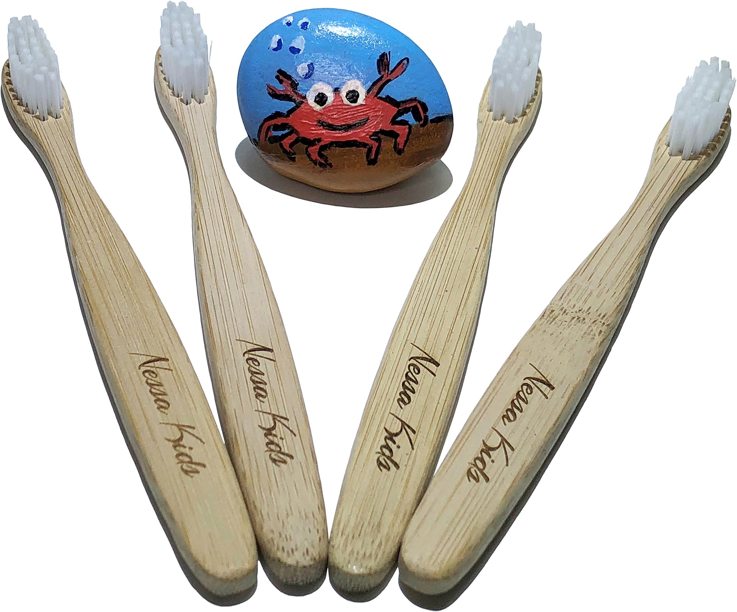 Nessa Kids Natural Organic Bamboo Toothbrush Soft BPA Free Bristles Pack of 4