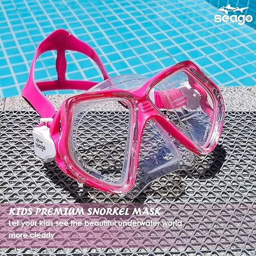 Miniatura 5 de Seago Gafas de natación para niños con cubierta para la nariz, máscara de esnórquel, máscara de buceo y natación, vidrio templado antivaho con