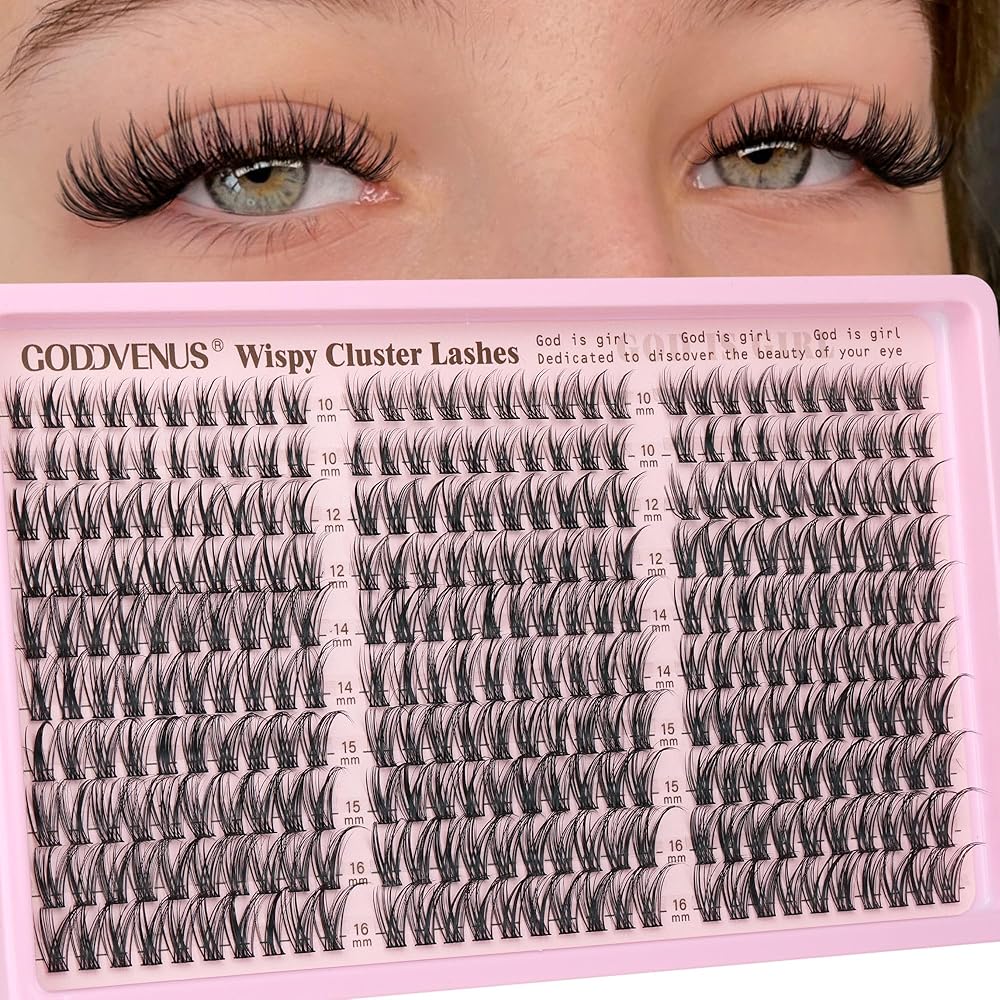 Goddvenus Eyelash Extensions Wispy Natural DIY C Curl Individual Lashes Clusters Black 10-16mm 300pcs