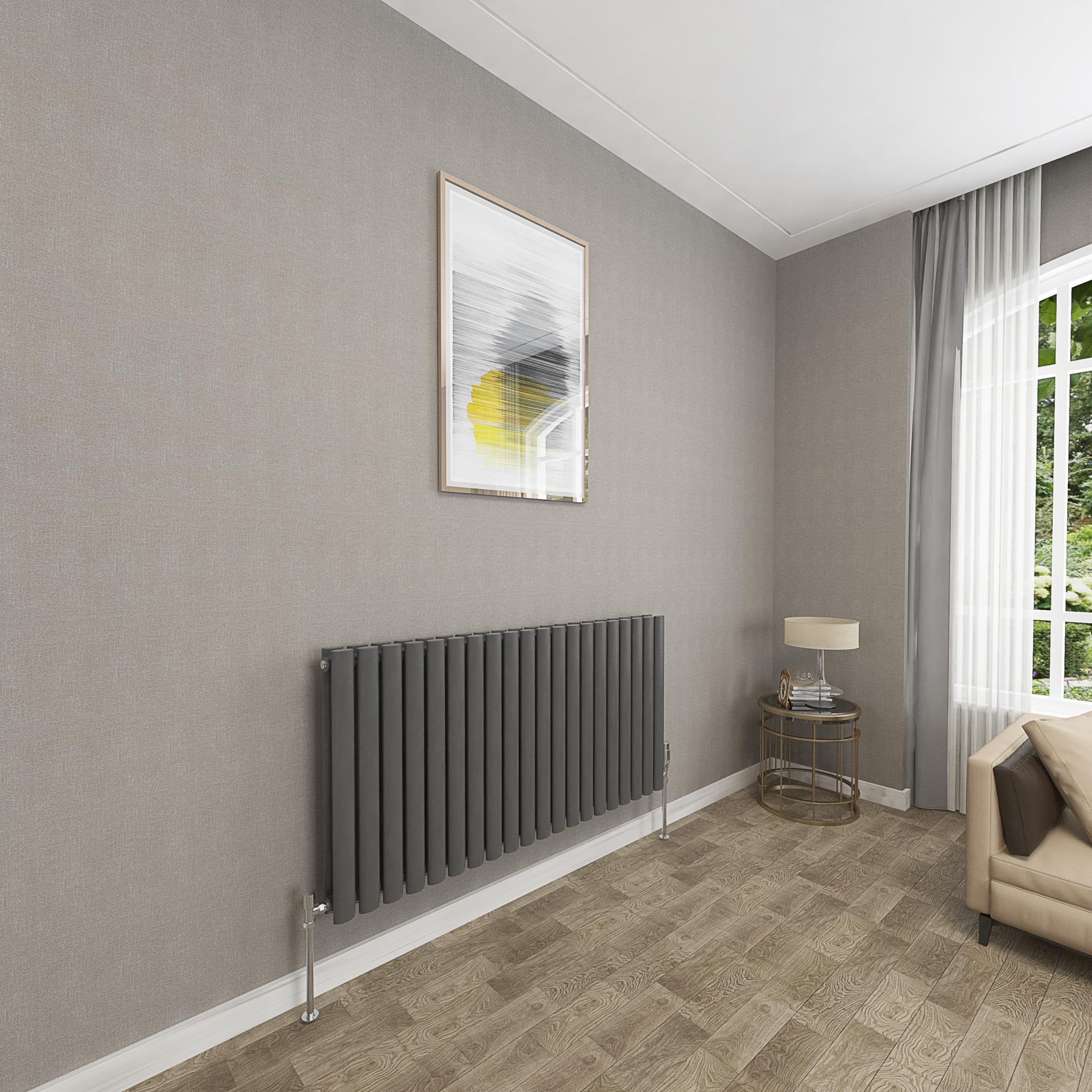 Sky bathroom | 600x1180mm - Modern Anthracite Horizontal Double Panel Oval Column Radiator Central Heating Designer Radiator