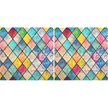 Haton Stained Glass Window Film, Rainbow Window Privacy Film, Decorative Sun Blocking Glass Clings Stickers, Static Cling Colorful Lattice Coverings Decals for Home Door 44.5x200cm Pack of 2