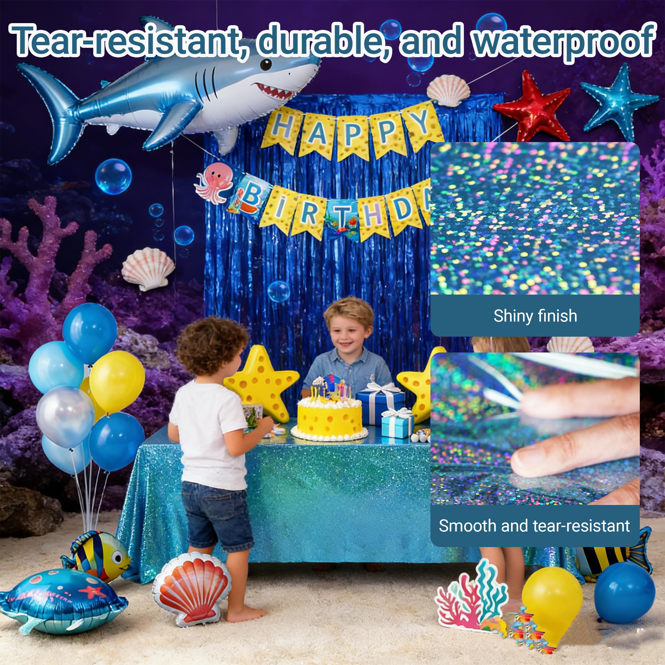 6 PCS Tovaglia Glitter Blu Compleanno, Tovaglia Glitter 137×183 cm per Feste, Rettangolare, Decorazione Brillante per Compleanni, Baby Shower, Matrimoni, Eventi a Tema, Tavolo Buffet (Blu)