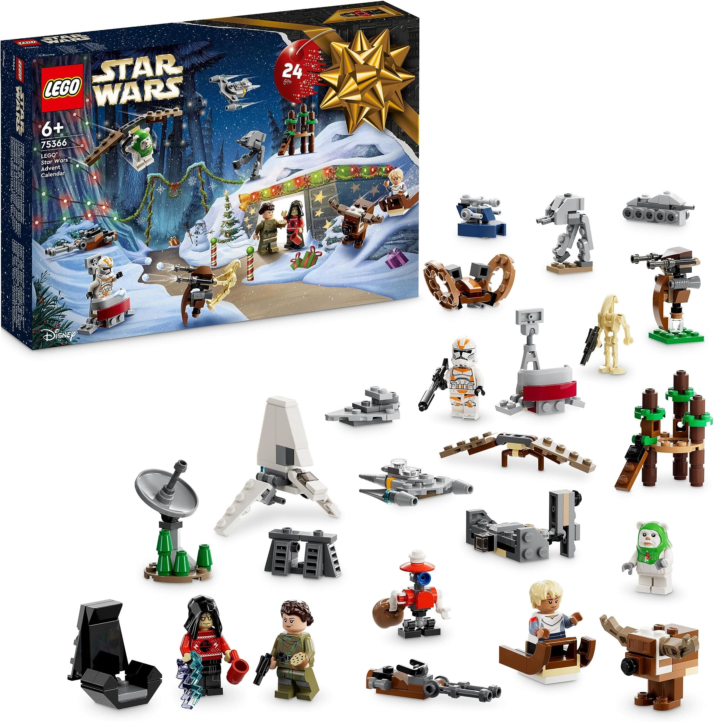 75366 Star Wars Advent Calendar 2023 with 24 Gifts including 9 Characters, 10 Toy Vehicles and 5 Iconic Mini-Models, Christmas Countdown Gift for Kids and Fans