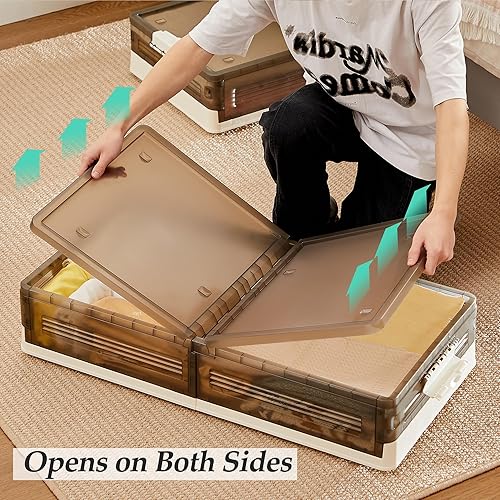 Miniatura 2 de VECELO Almacenamiento debajo de la cama con ruedas, paquete de 2 contenedores de almacenamiento apilables debajo de la cama, contenedores de