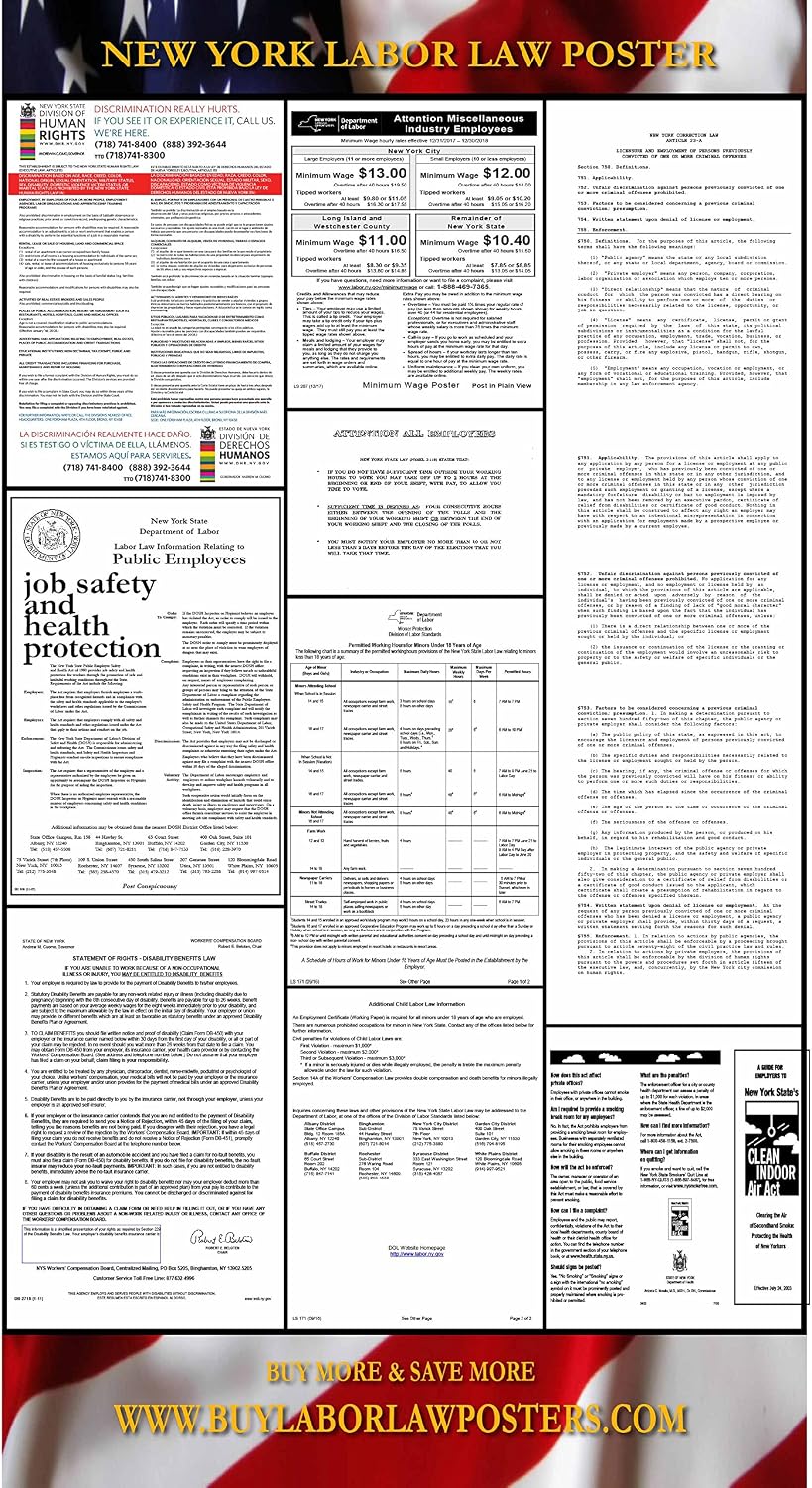 Amazon.com : 2018 New York Labor Law Poster Full Color Laminated ...