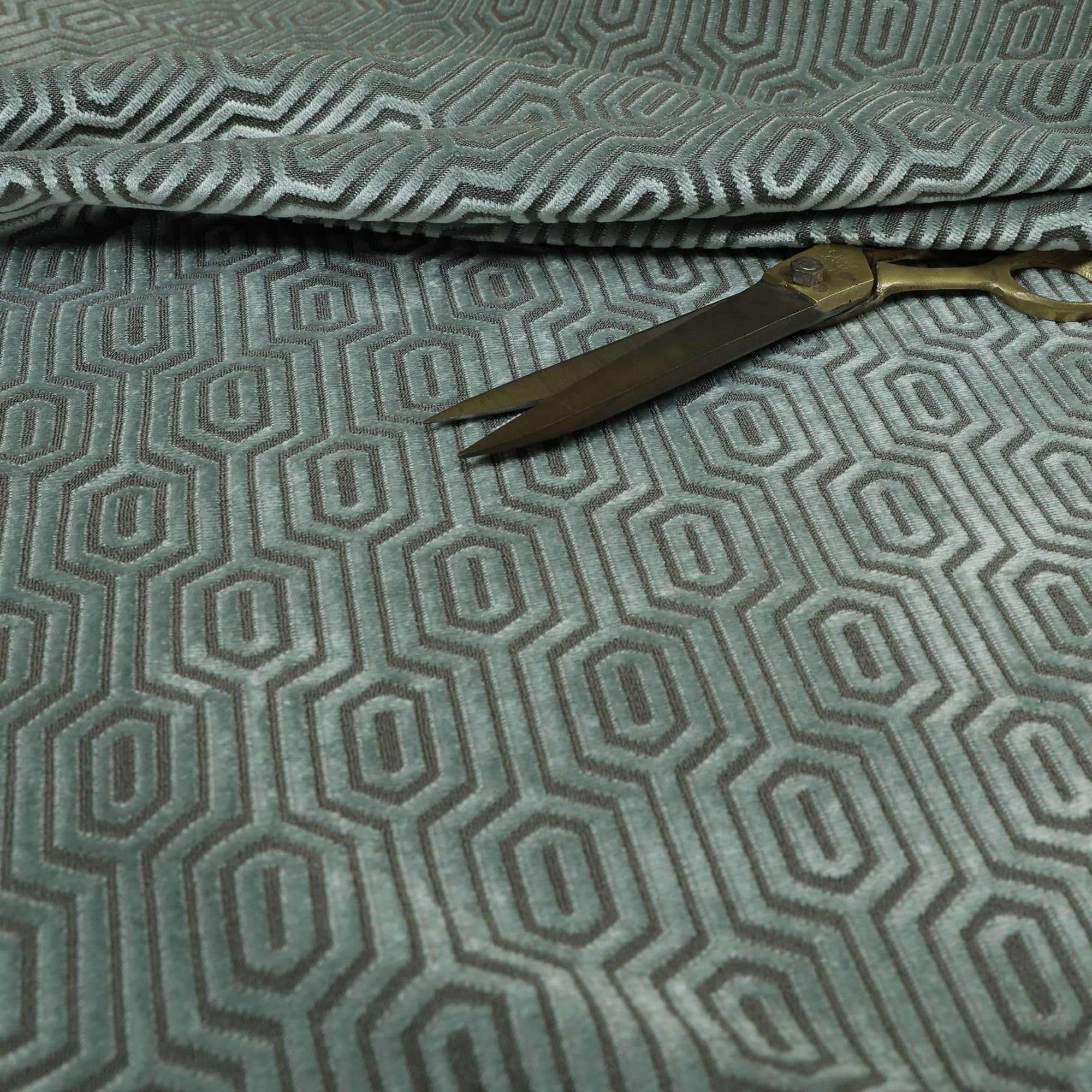 Redbrick Mill Fabrics Flame Retardant Geometric Pattern Velvet Upholstery Fabric by The Metre for Curtains, Chairs and Soft Furnishings, Silver (Per Metre)