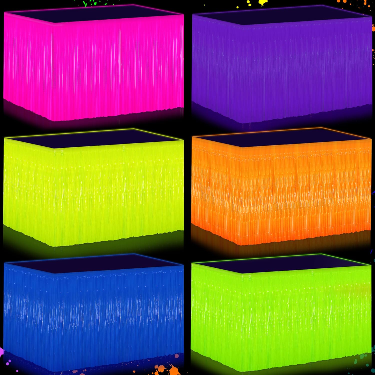 Fayoo Glow in the Dark Party Supplies, 4 Pack Neon Party Table Skirts