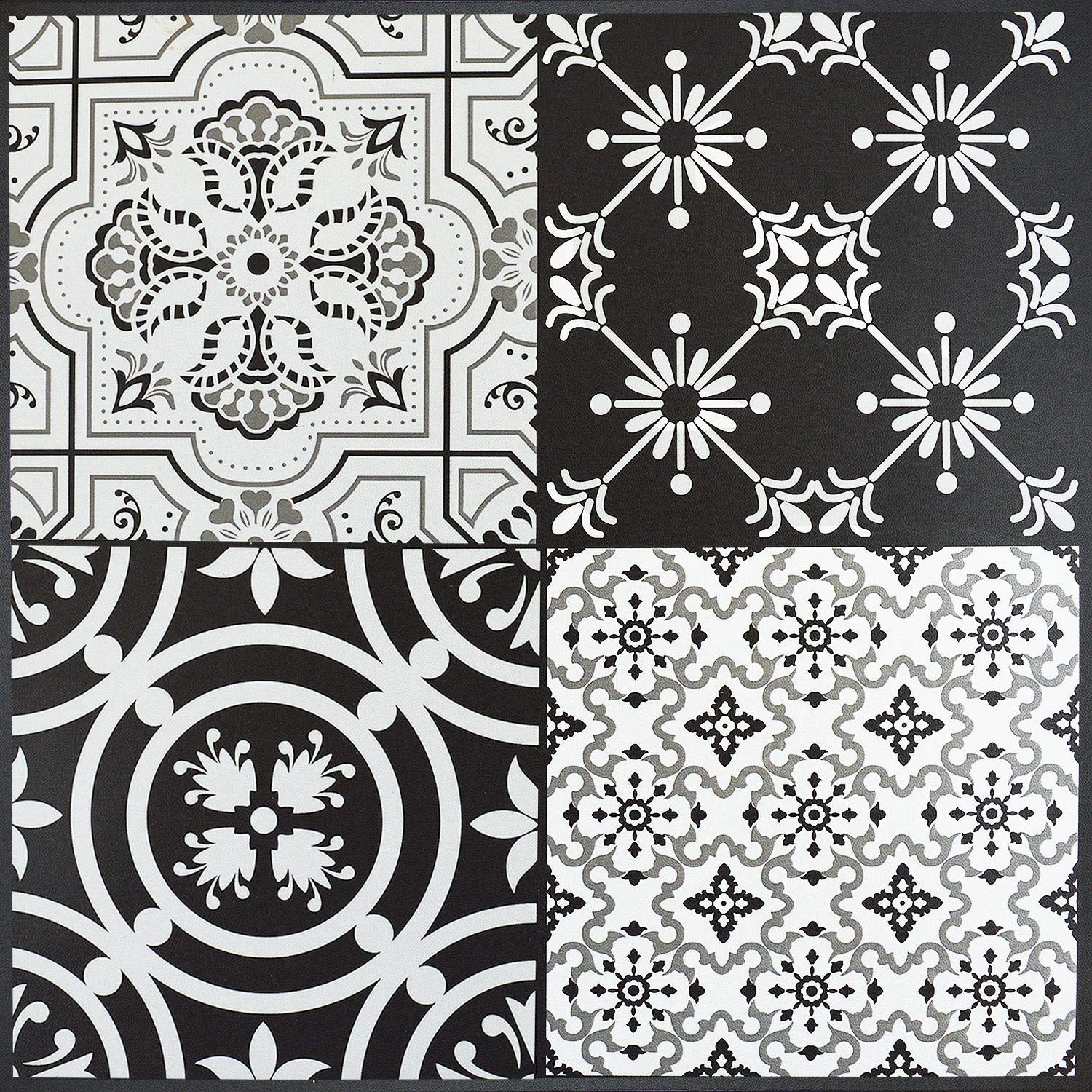 Yöl Patterned Black Floor Tiles Self Adhesive Vinyl Flooring Kitchen Bathroom Grey