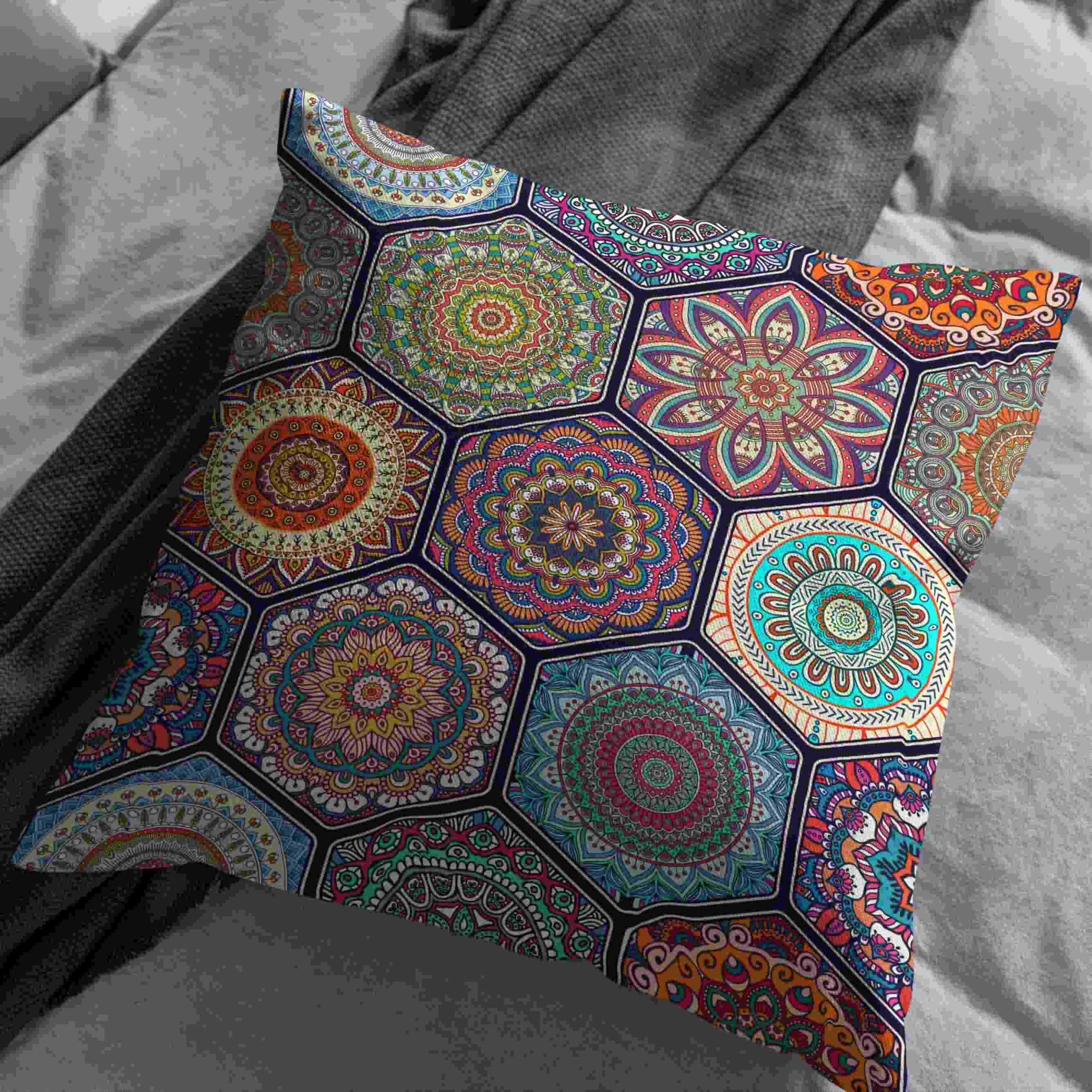 Lino Fodera Cuscini per Divano Federa Cuscino Yoga 50x50cm, Mandala Federe Cuscini King Copricuscino Federa Letto Divano da Salotto 4Pcs