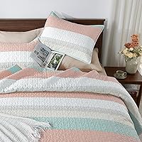 Vista 69 de Andency - Juego de ropa de cama Queen, edredón de patchwork azul mineral, 3 piezas, colcha de verano a rayas ultra suave y ligera, juego