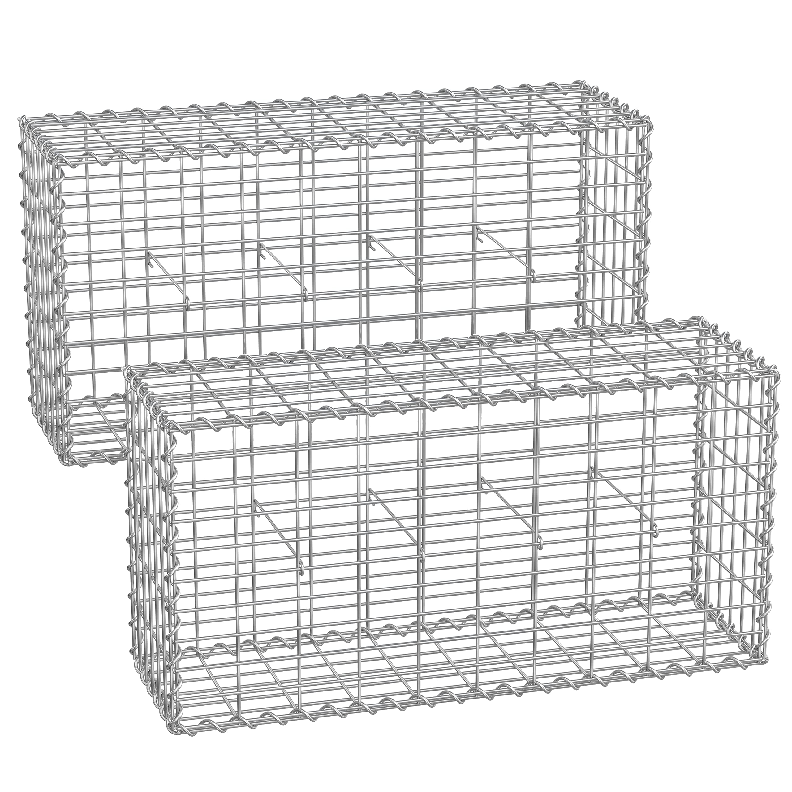SONGMICS Gabionenkörbe, Metall-Steinkörbe mit 5 x 10 cm Maschenweite für Mauersteine, verzinkt, Steingabione Mauer, 100 x 50 x 30 cm, 2er-Set, silber GGB253V1