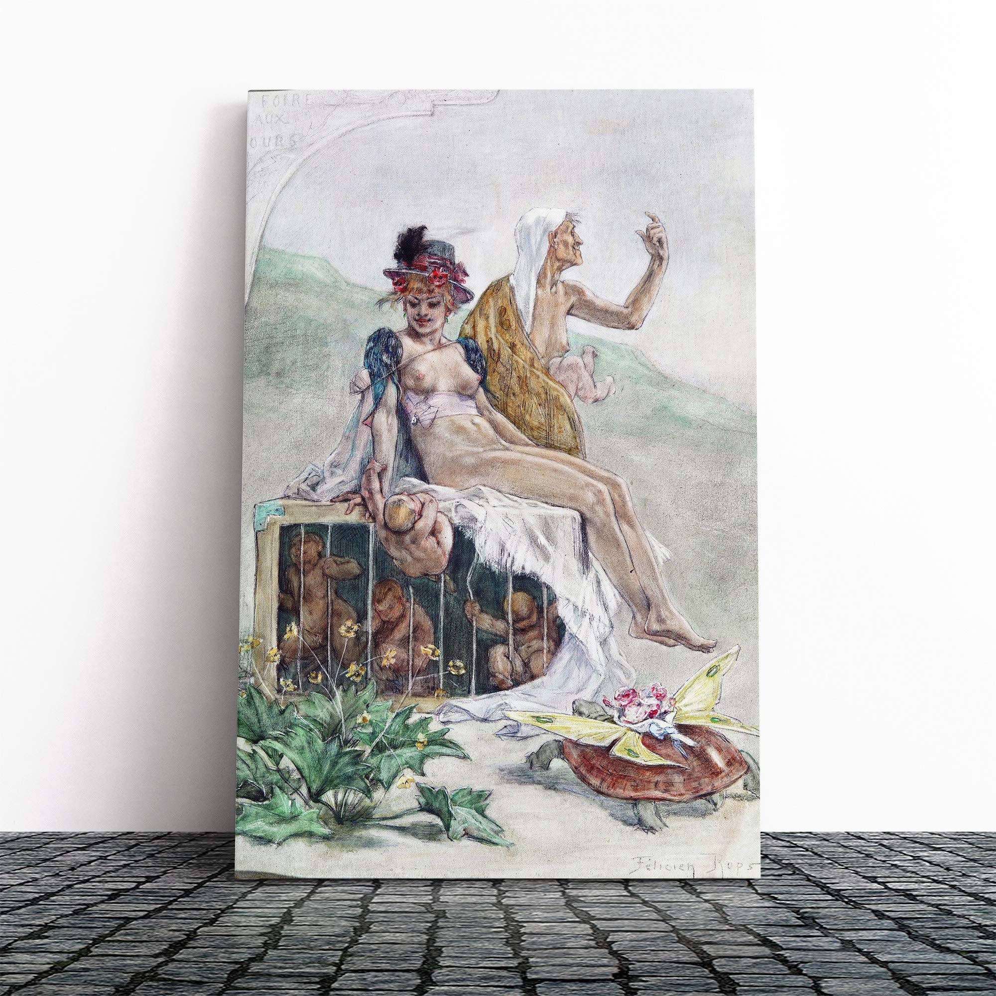 Felicien Rops Caged Youth Canvas Print | Gallery Wrapped 30mm Frame Wall Art | 30x20 inches | Ready to Hang | Modern Picture | Living Room Bedroom Lounge Office