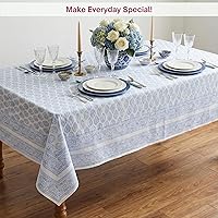 Vista 3 de ATOSII Amalfi - Mantel rectangular de otoño 100% algodón, bohemio, estampado a mano, para cocina, mesa de comedor, lino, decoración de otoño