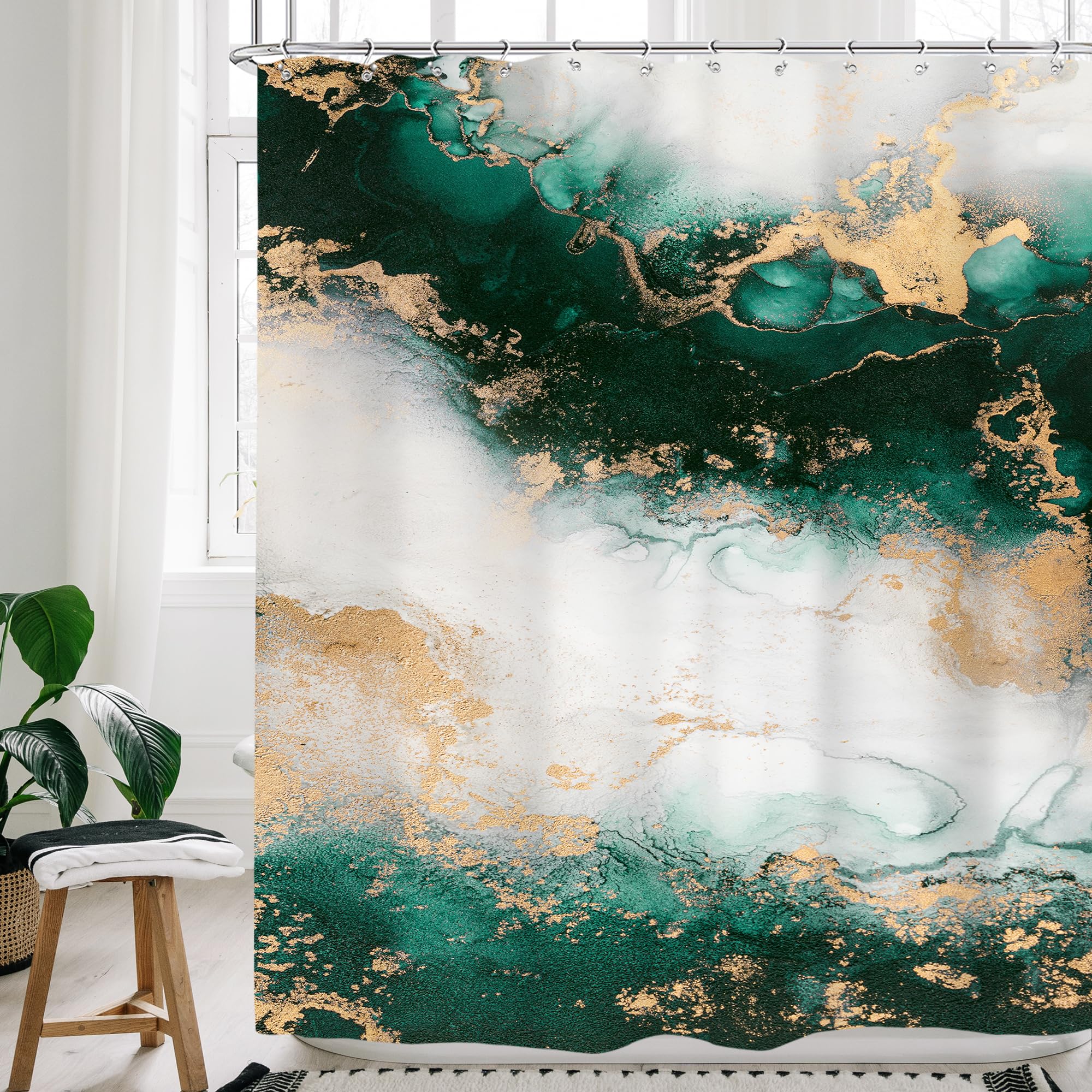 Cinbloo Emerald Green Shower Curtain 60Wx72H Abstract