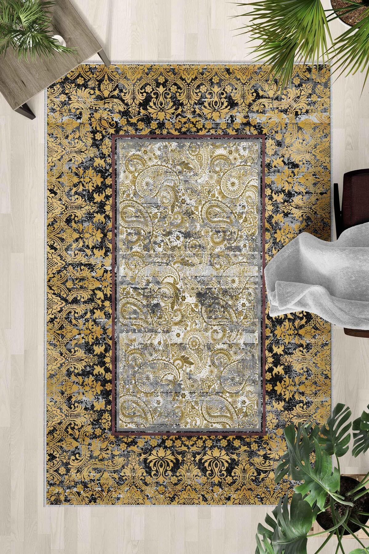 Monnhein Çok Renkli Halı 0109 - Yıkanabilir, Kaymaz Taban, Dijital Baskılı, Leke Tutmaz, İnce Hav, Modern Salon, Oturma Odası, Yatak Odası ve Mutfak için Dekoratif Halı