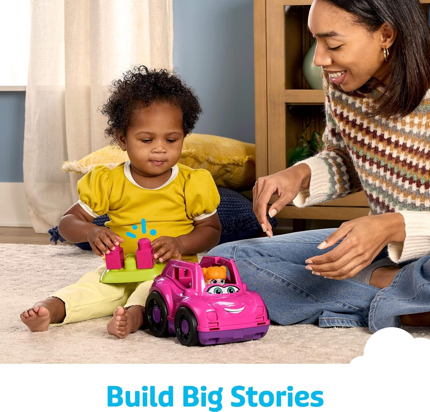 Mega Bloks First Builders Toddler Building Blocks Toy Set, Catie Convertible with 6 Pieces and Storage, 1 Figure, Pink, Ages 1+ Years