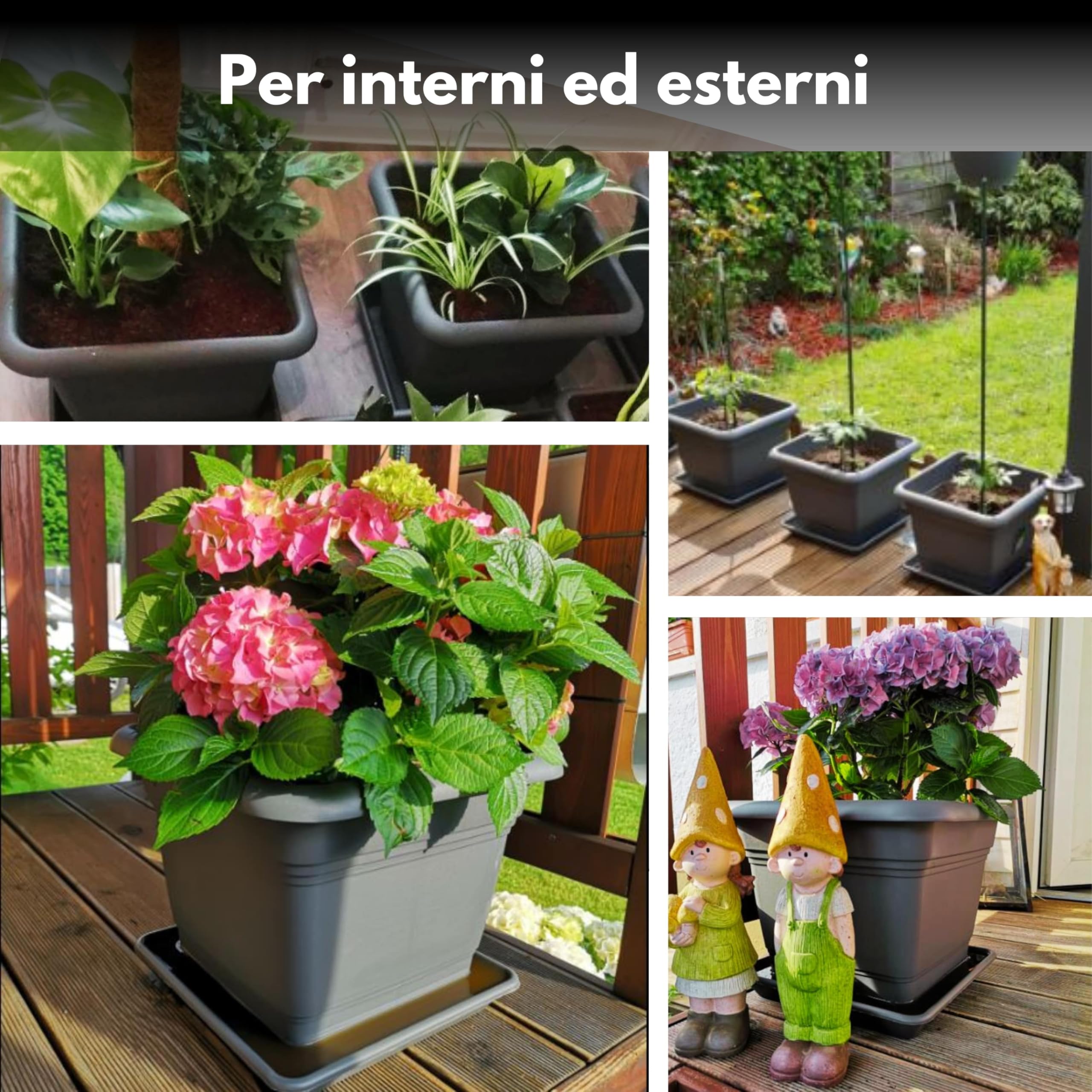 Vaso per piante modello Don, set da 3 pezzi, per esterni, grande, 40 x 40 cm, vaso per piante con sottovaso, in plastica, colore: antracite