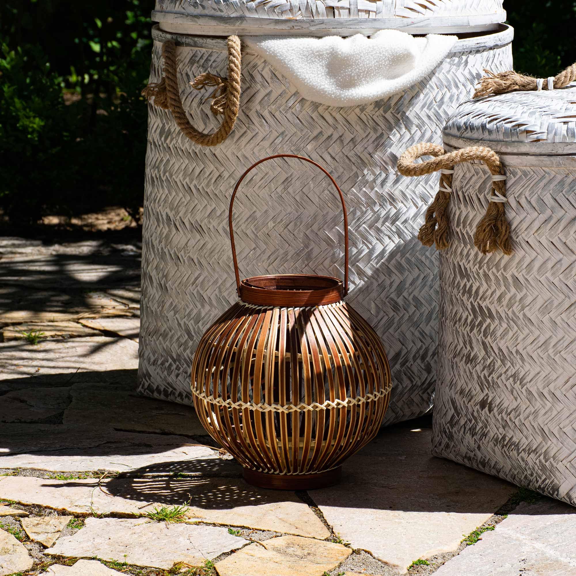 Good&Mojo Vloerlamp Tanami naturel bamboe en rotan disc naturel L